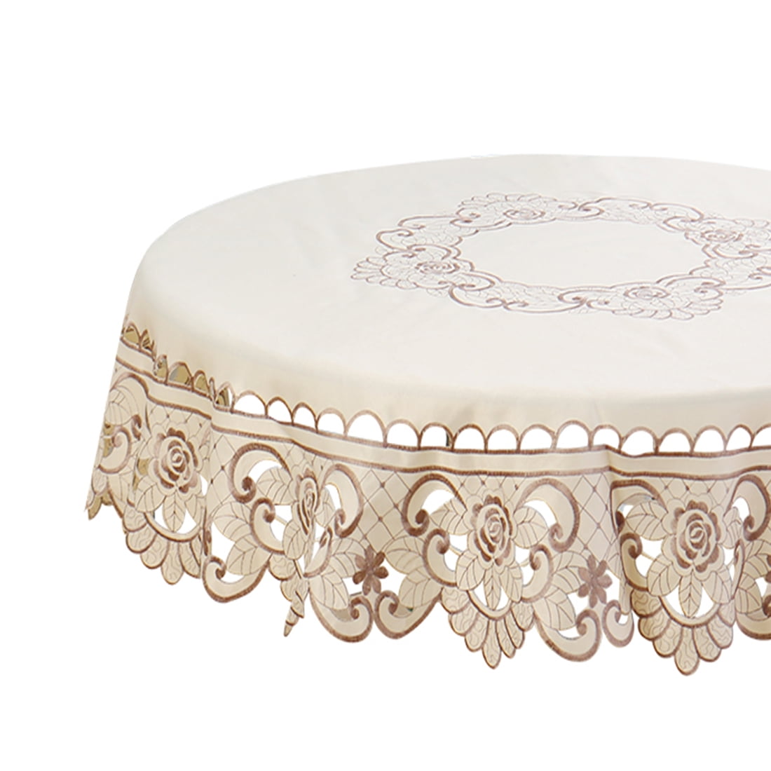 Unique Bargains Embroidered Round Tablecloth Light Beige Rose 48" Diameter