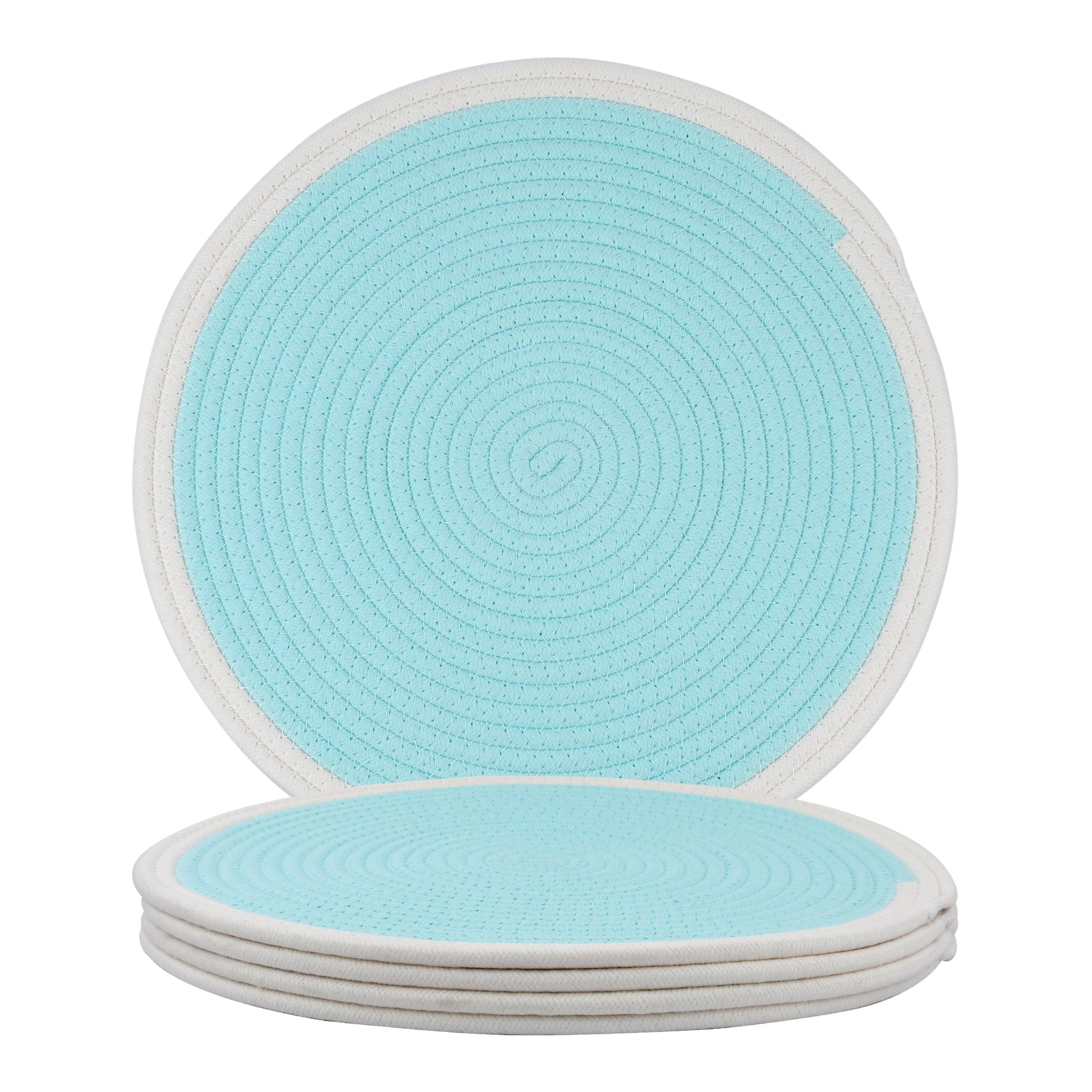 Unique Bargains Farmhouse Set of 4 Rattan Placemats for Dining Table Decor Light Blue