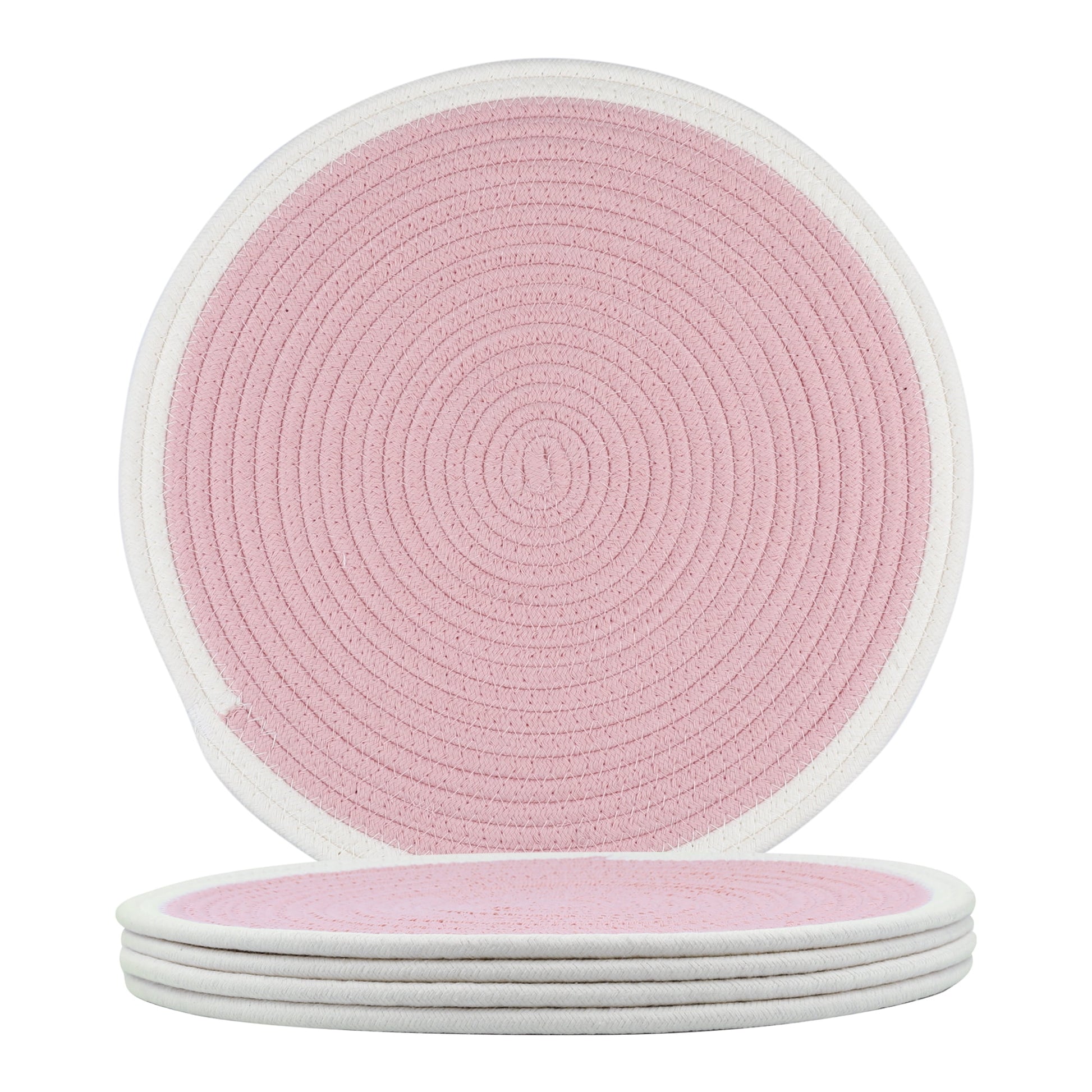 Unique Bargains Farmhouse Set of 4 Rattan Placemats for Dining Table Decor Pink