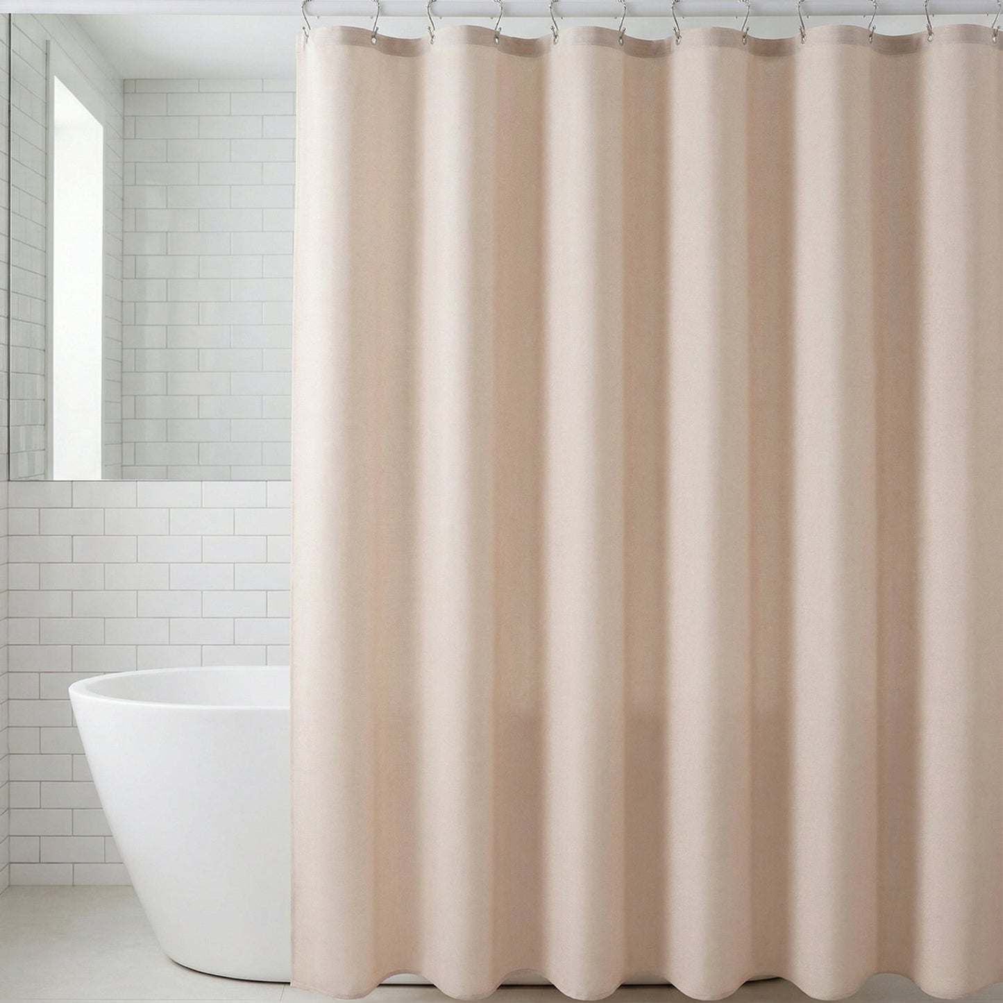 Unique Bargains Faux Linen Solid Bath Curtain Sets with Hooks Beige 71"W x 71"L