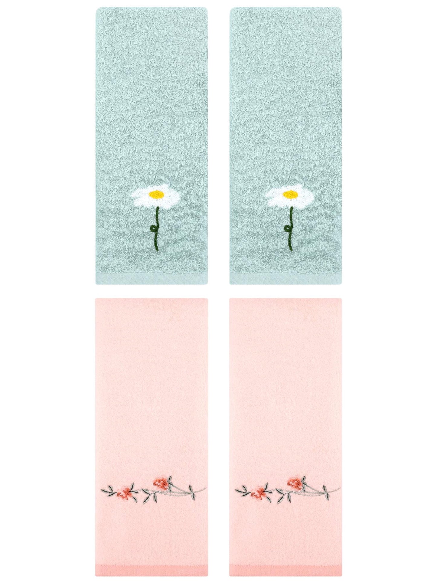Unique Bargains Floral Cotton Hand Towel 4 Pcs Blue/Pink 13" x 30"/15" x 30"
