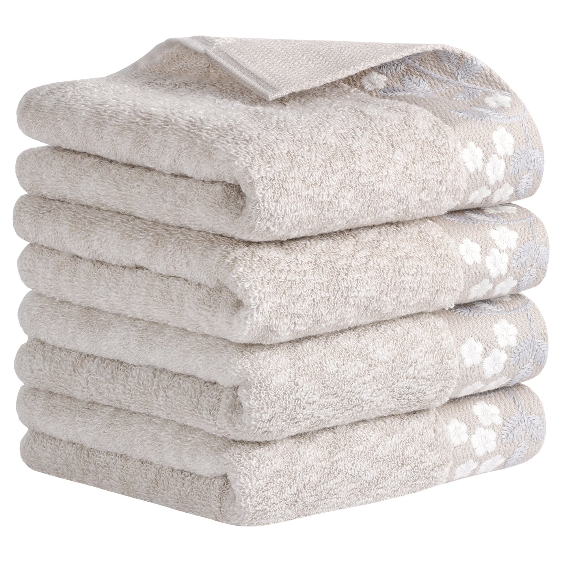 Unique Bargains Floral Embroidered Hand Towels Set for Bath, Kitchen Grey 2-Piece