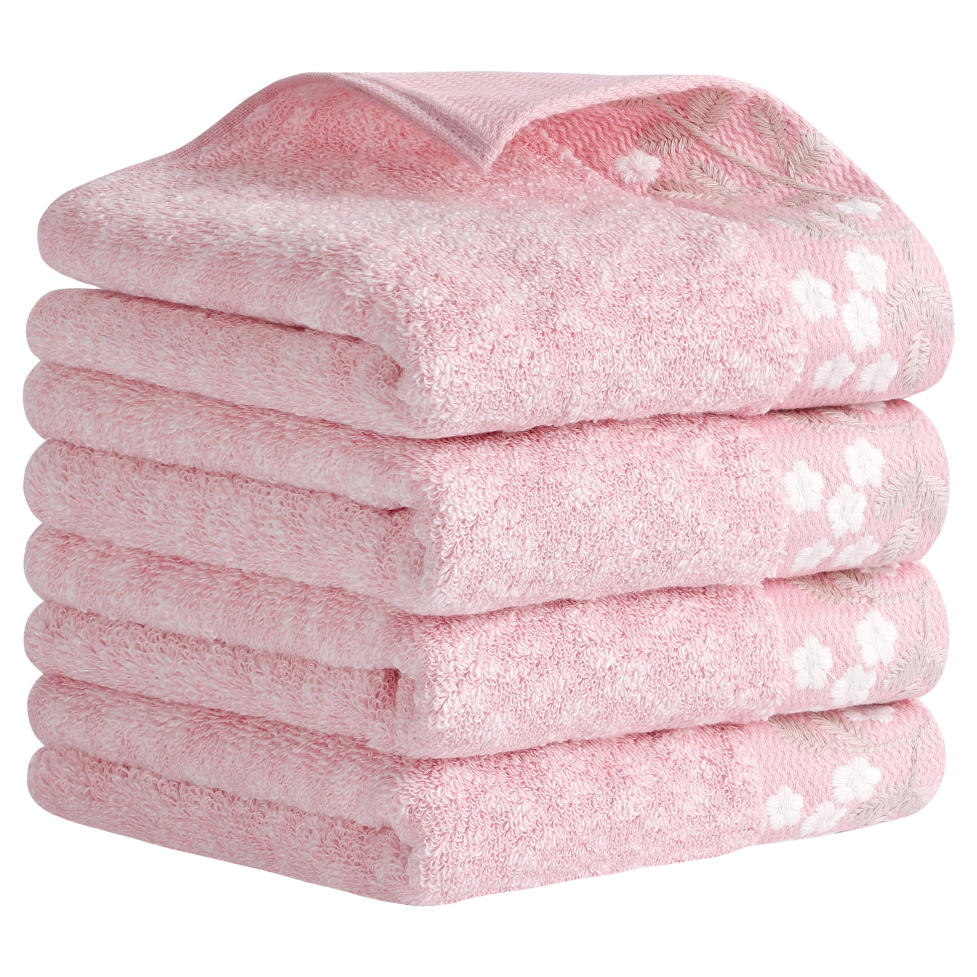 Unique Bargains Floral Embroidered Hand Towels Set for Bath, Kitchen Pink 4-Piece