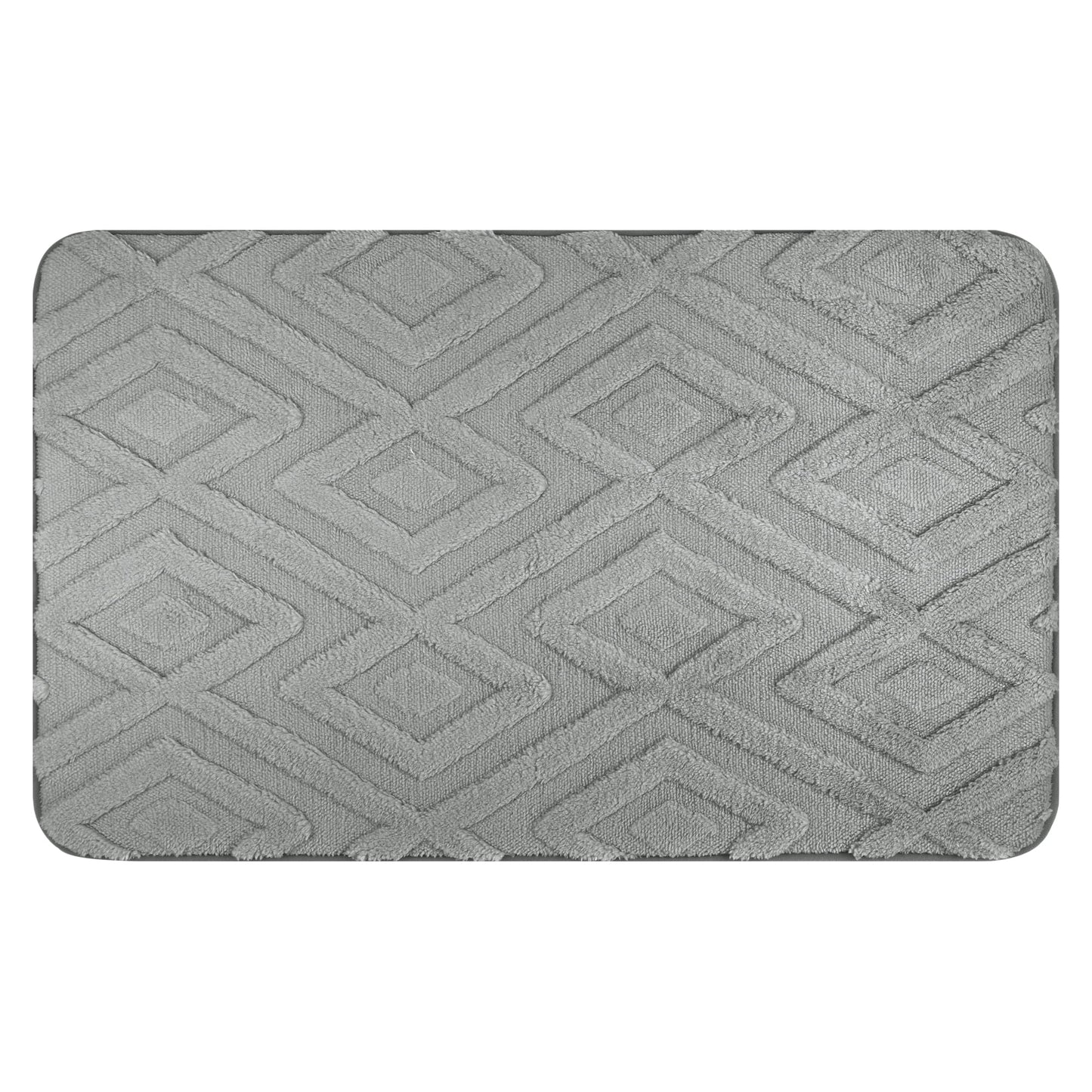 Unique Bargains Geometric Pattern Bathroom Mat Absorbent Non-Slip Bath Rug Grey 20" x 32"