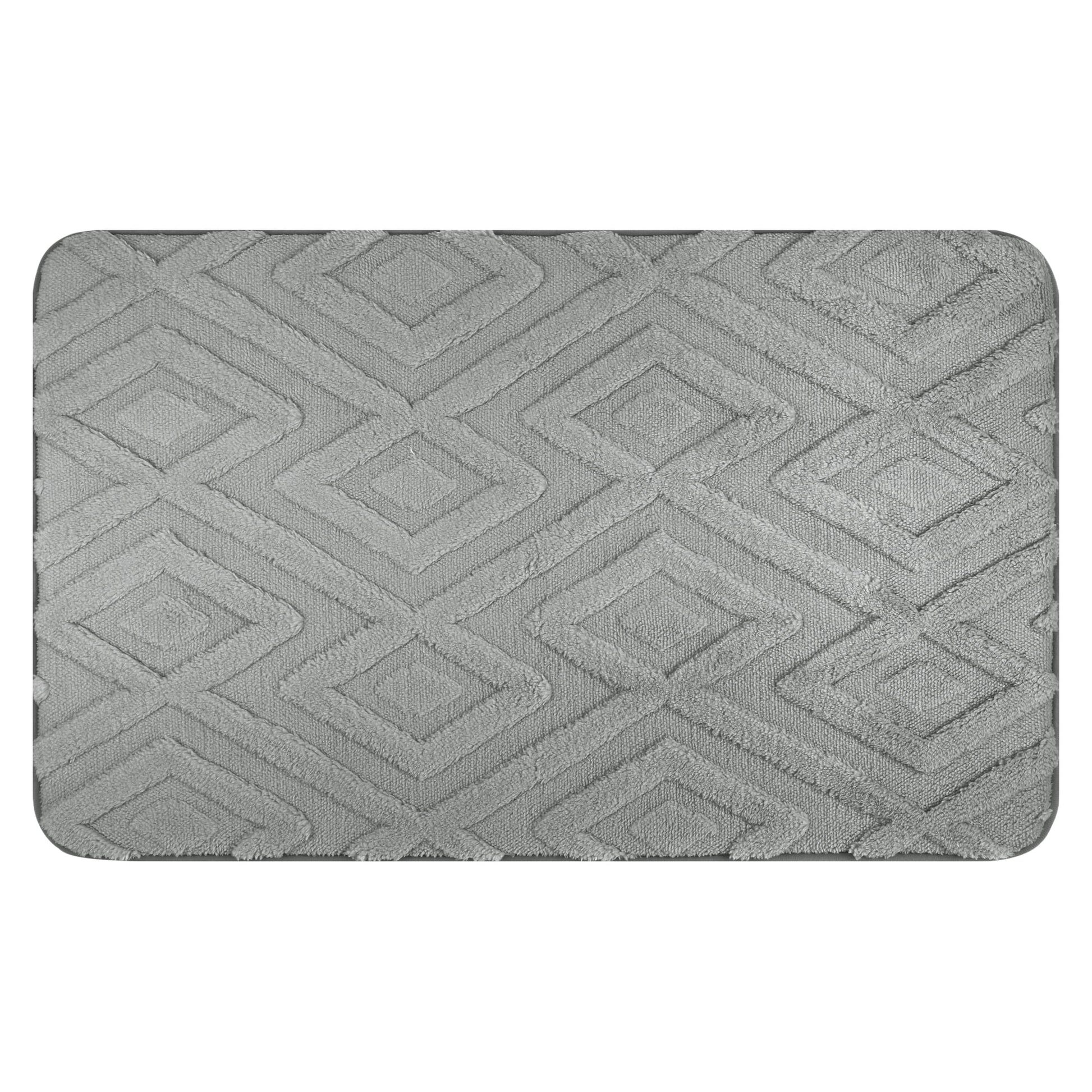Unique Bargains Geometric Pattern Bathroom Mat Absorbent Non-Slip Bath Rug Grey 20" x 32"