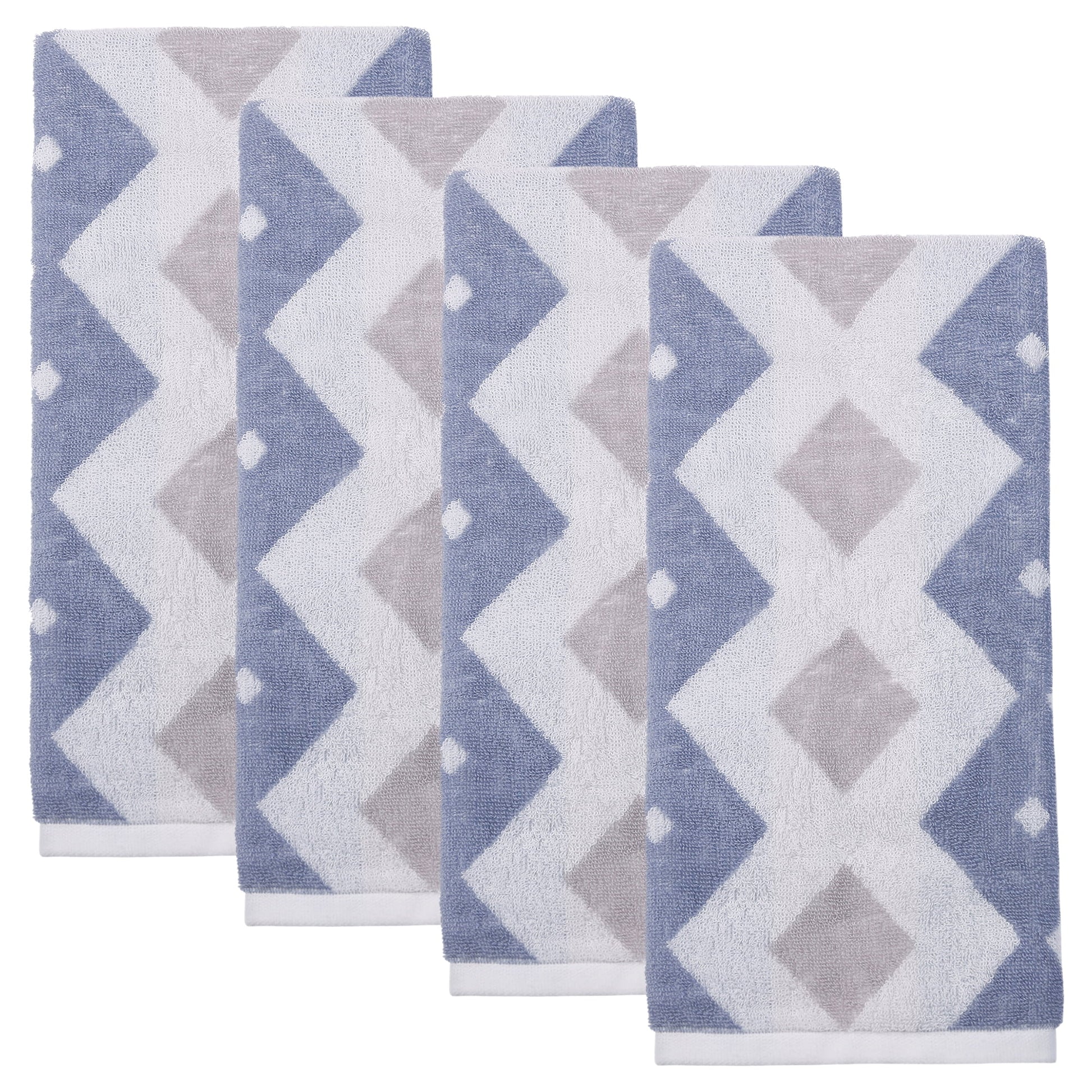 Unique Bargains Geometric Rhombus Cotton Soft Color Block Hand Towel Blue 4pcs 28" x 13"