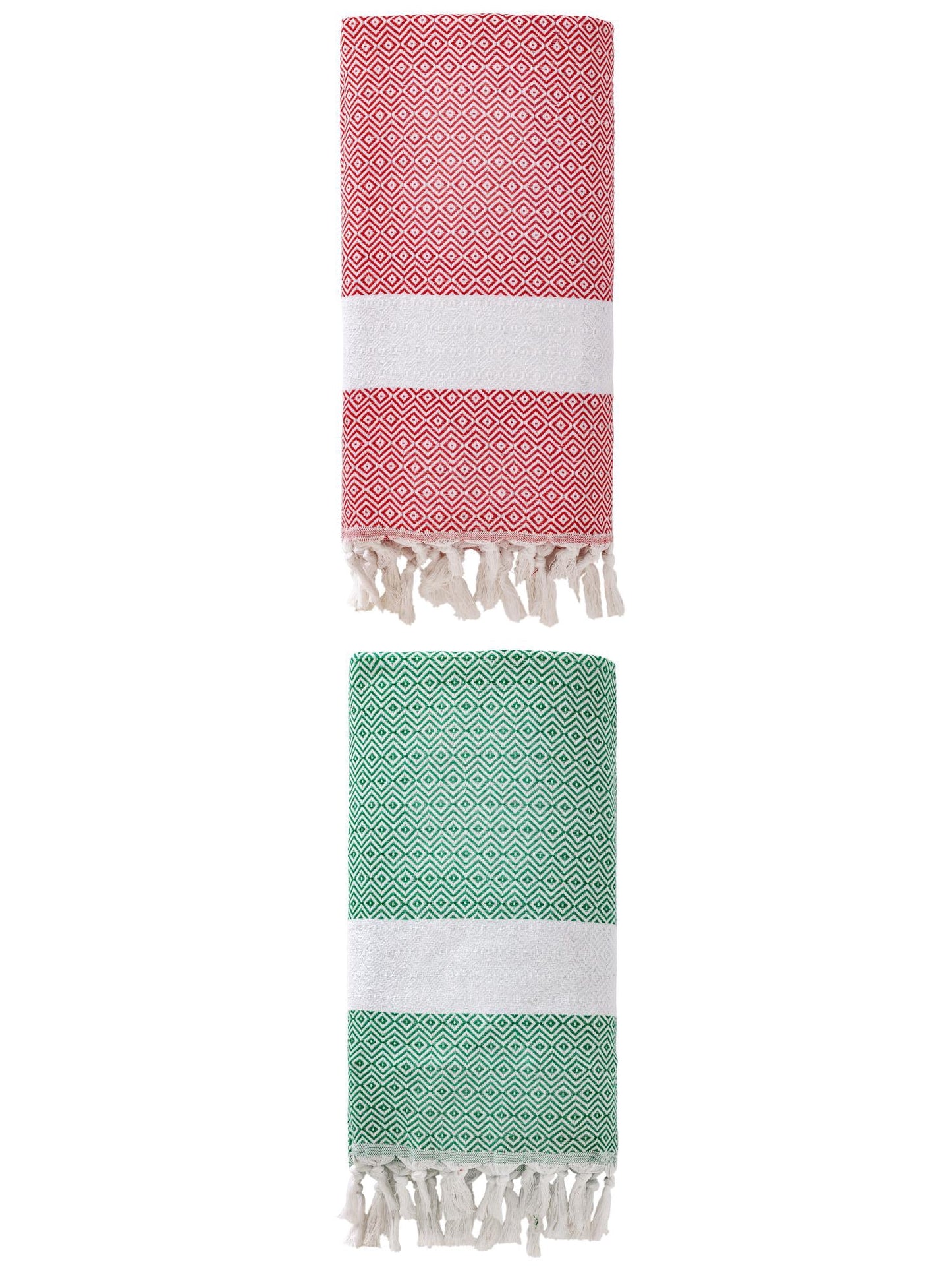Unique Bargains Geometric Sandproof Quick Dry Turkish Towel Crimson/Dark Green 71"x40"