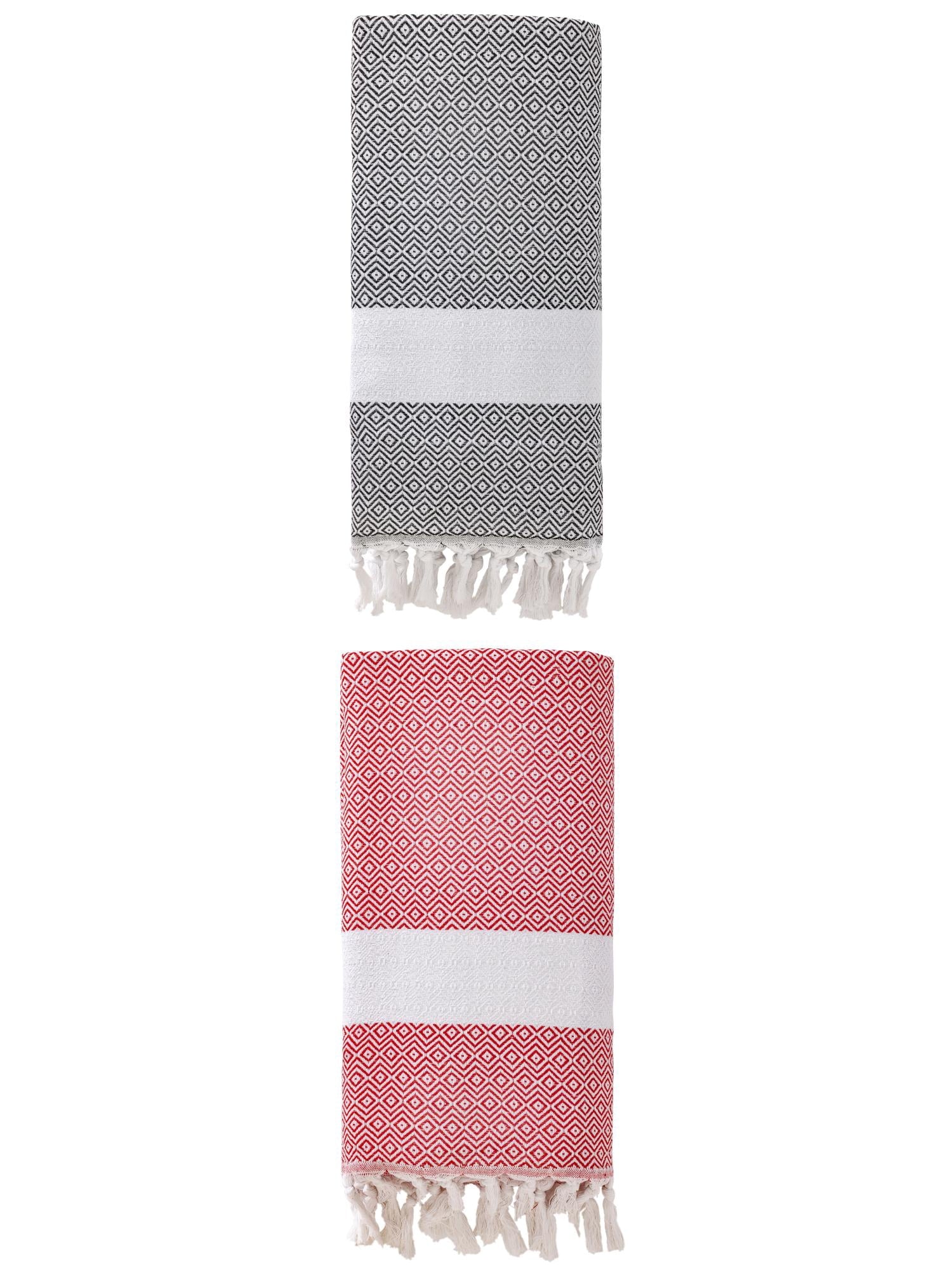 Unique Bargains Geometric Sandproof Quick Dry Turkish Towel Crimson/Dark Grey 71"x40"
