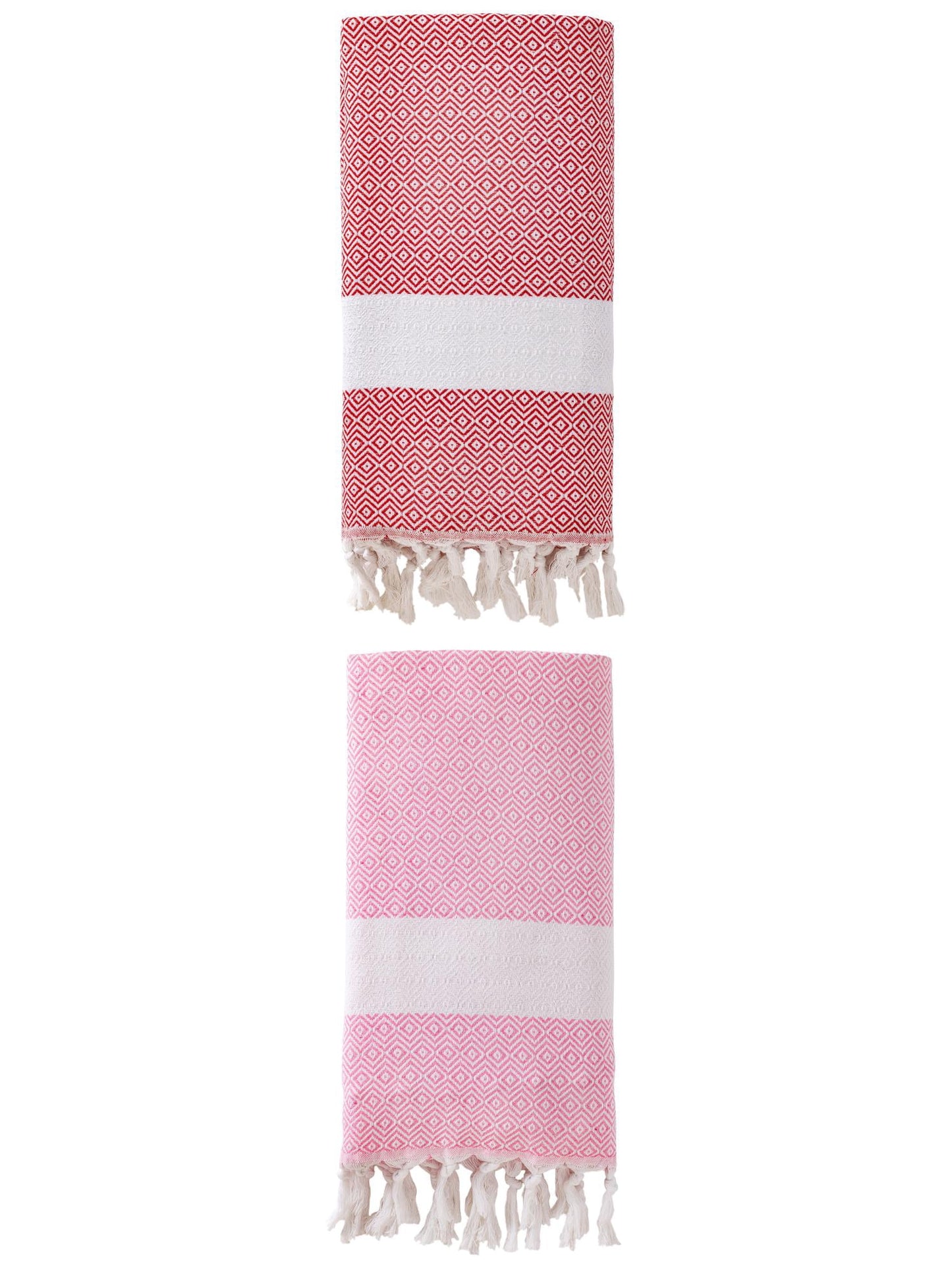 Unique Bargains Geometric Sandproof Quick Dry Turkish Towel Crimson/Pink 71"x40"