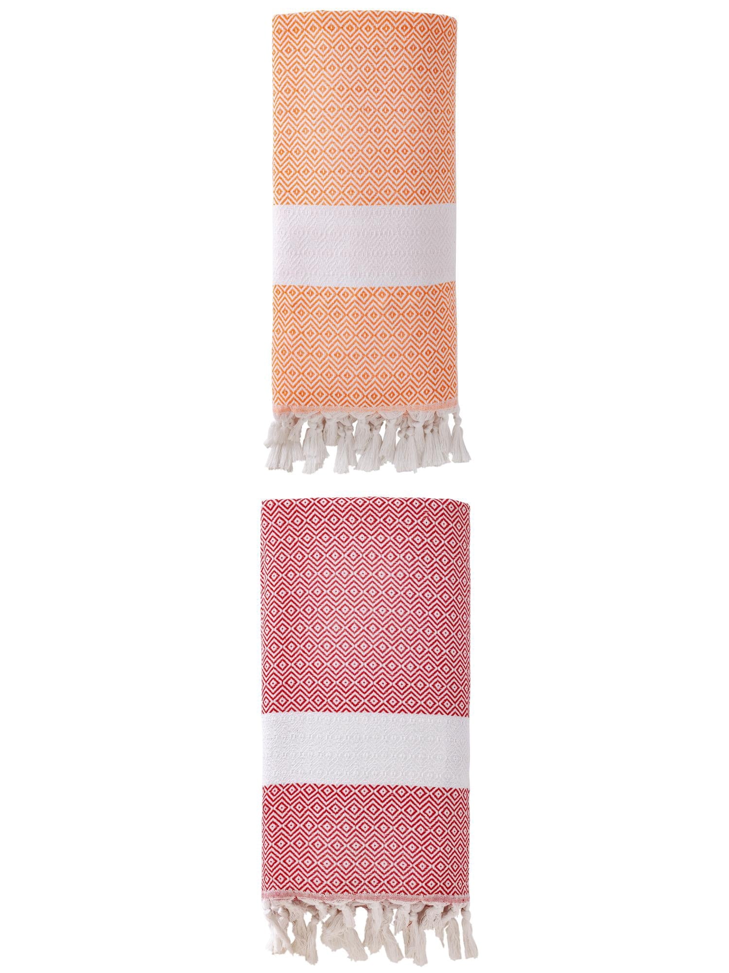 Unique Bargains Geometric Sandproof Quick Dry Turkish Towel Orange/Crimson 71"x40"