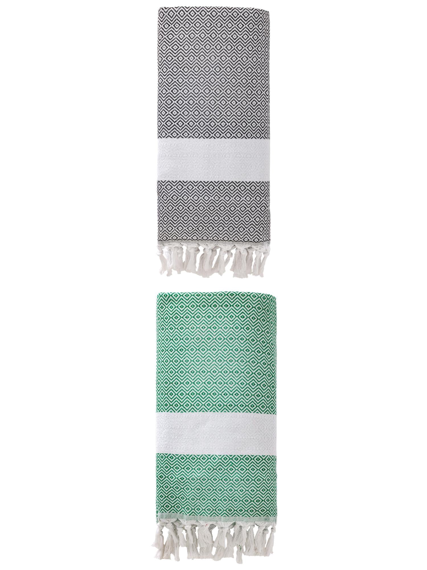 Unique Bargains Geometric Sandproof Turkish Beach Towel Dark Grey/Dark Green 71"x40"