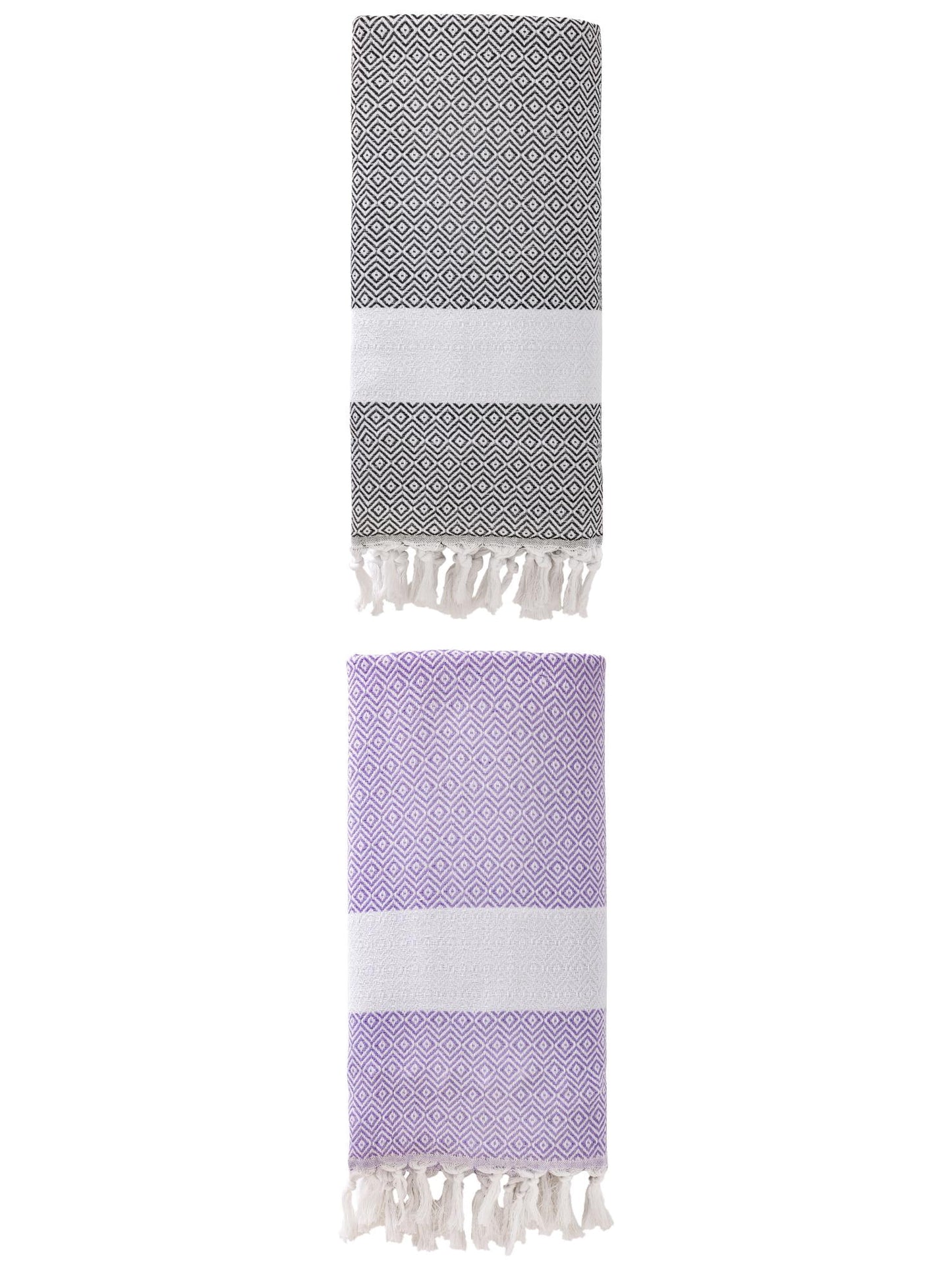 Unique Bargains Geometric Sandproof Turkish Beach Towel Dark Grey/Light Purple 71"x40"
