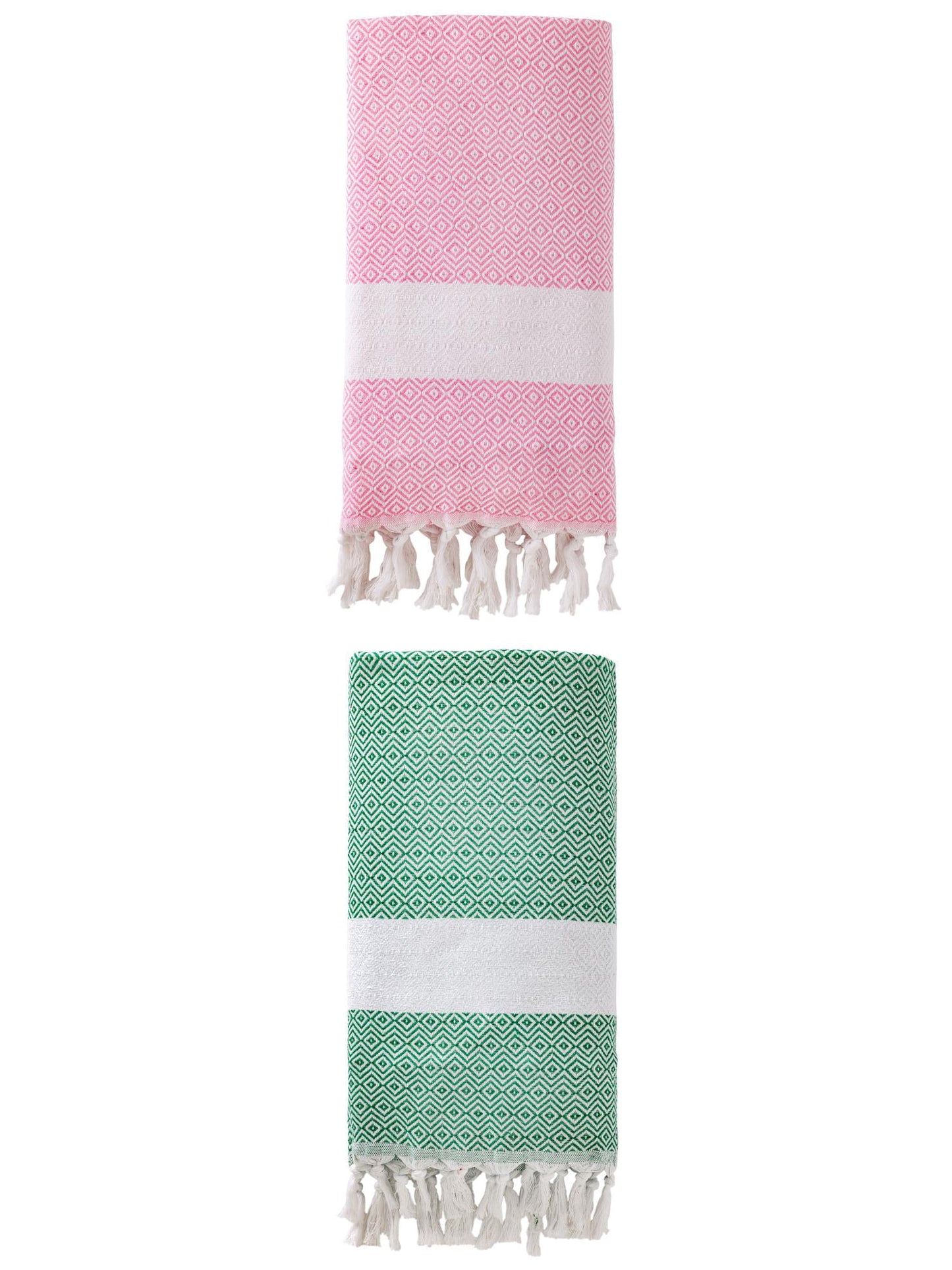 Unique Bargains Geometric Sandproof Turkish Beach Towel Pink/Dark Green 71"x40"