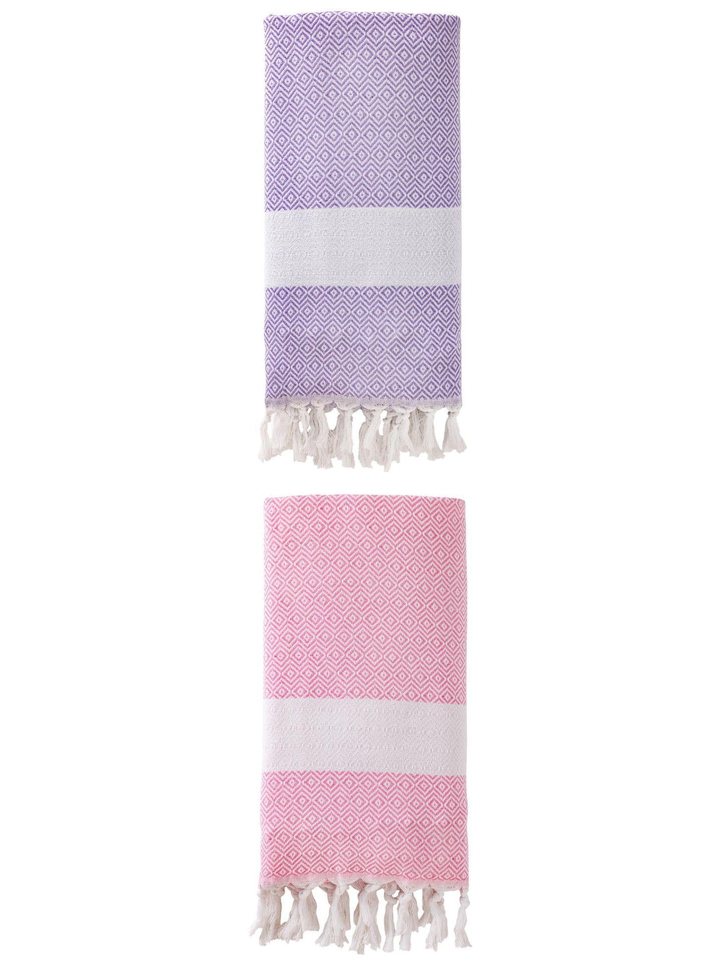 Unique Bargains Geometric Sandproof Turkish Beach Towel Pink/Light Purple 71"x40"