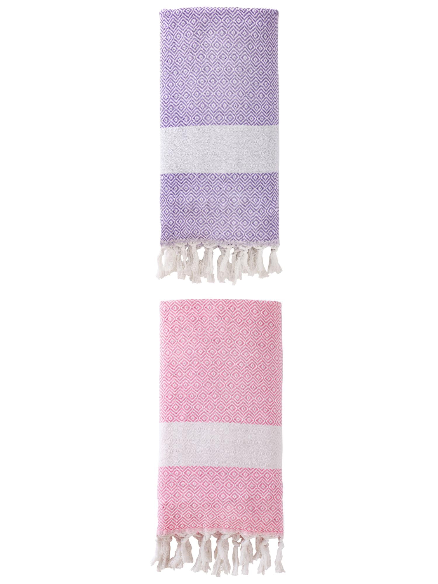 Unique Bargains Geometric Sandproof Turkish Beach Towel Pink/Light Purple 71"x40"