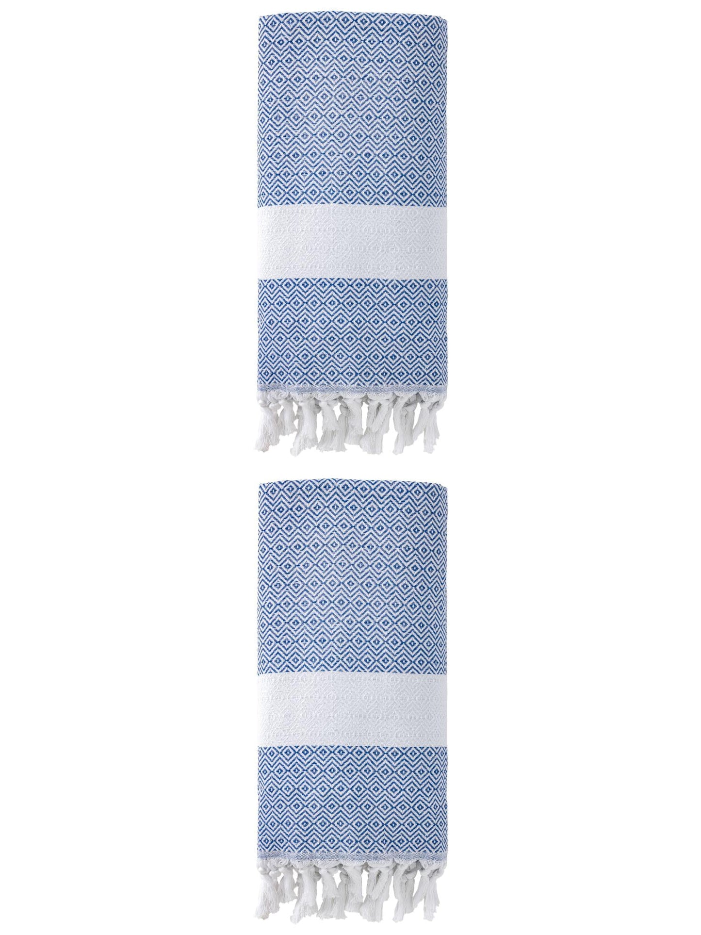 Unique Bargains Geometric Sandproof Turkish Towel 2 Pack Blue 71"x40"