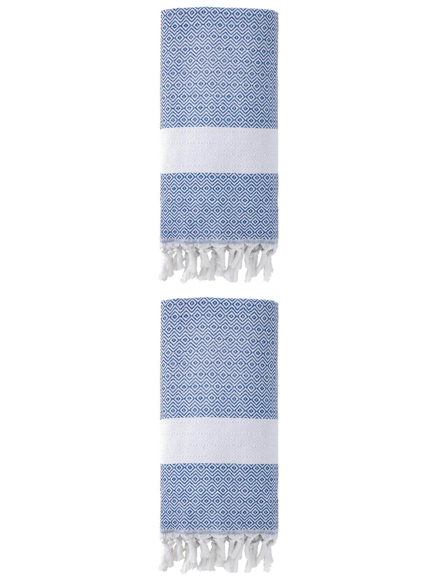 Unique Bargains Geometric Sandproof Turkish Towel 2 Pack Blue 71"x40"