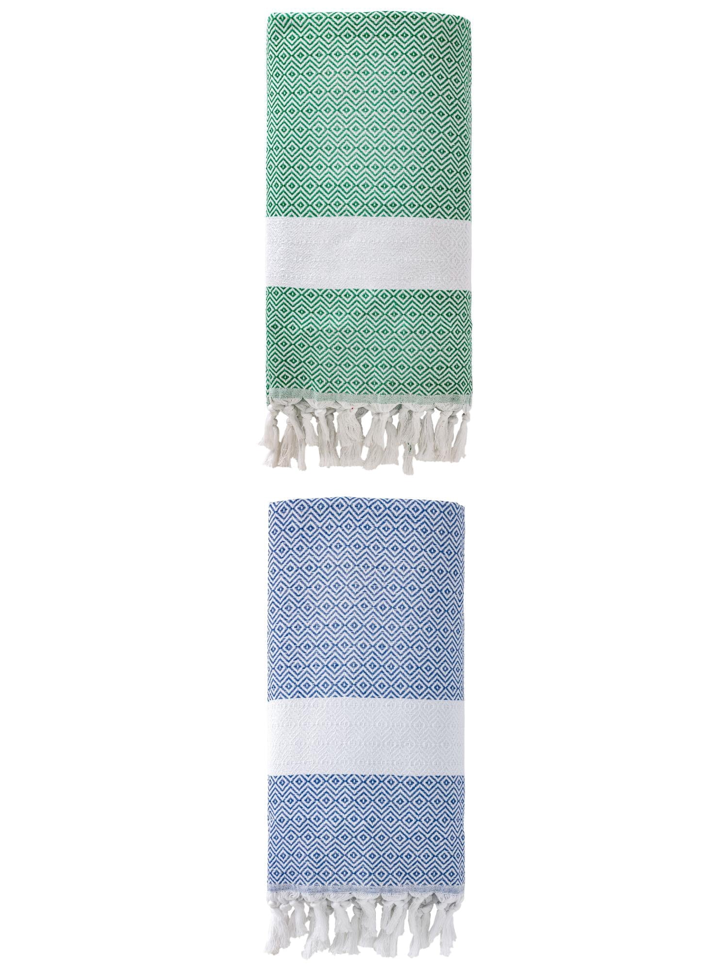 Unique Bargains Geometric Sandproof Turkish Towel 2 Pack Blue/Dark Green 71"x40"