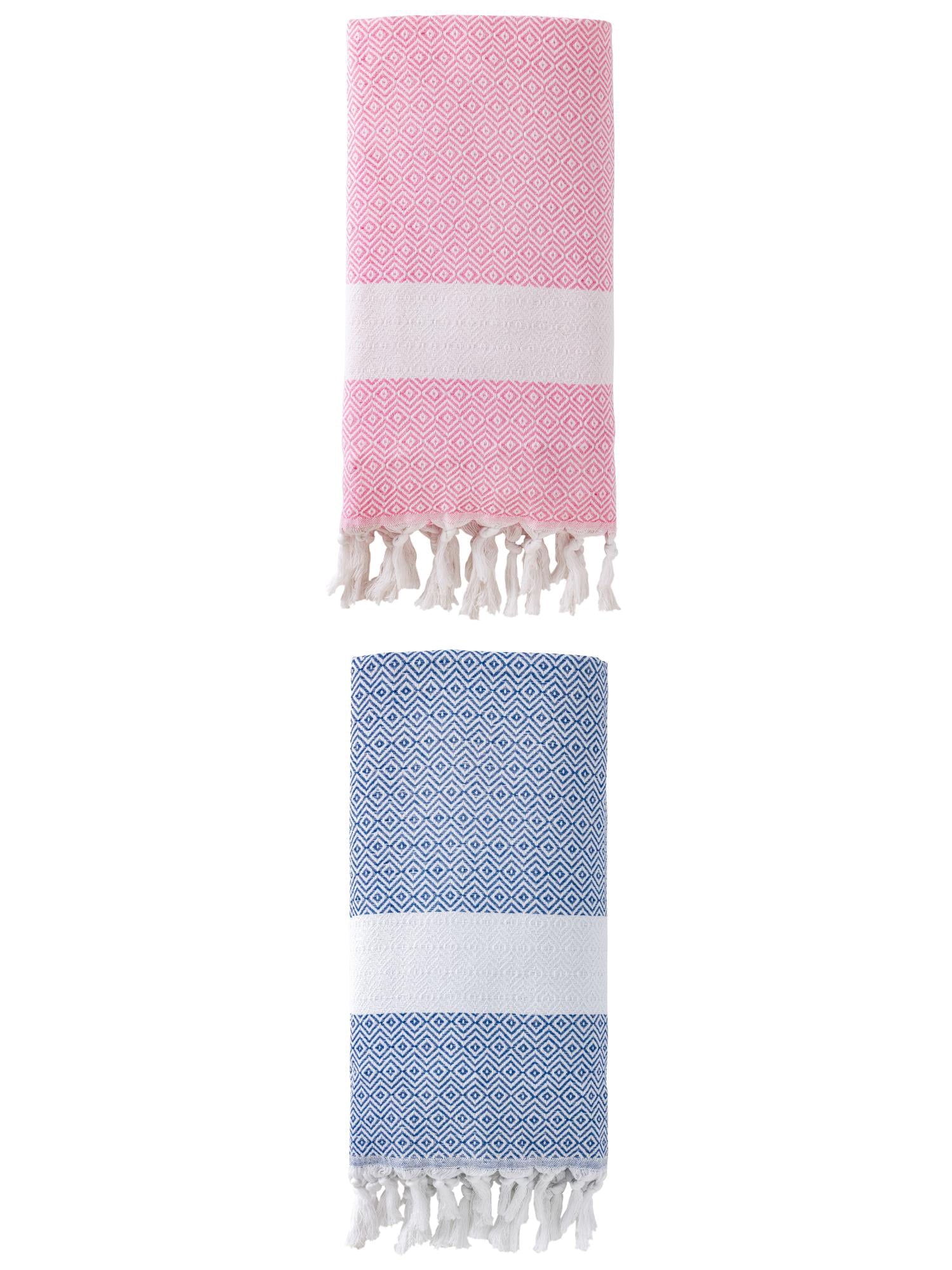 Unique Bargains Geometric Sandproof Turkish Towel 2 Pack Blue/Pink 71"x40"