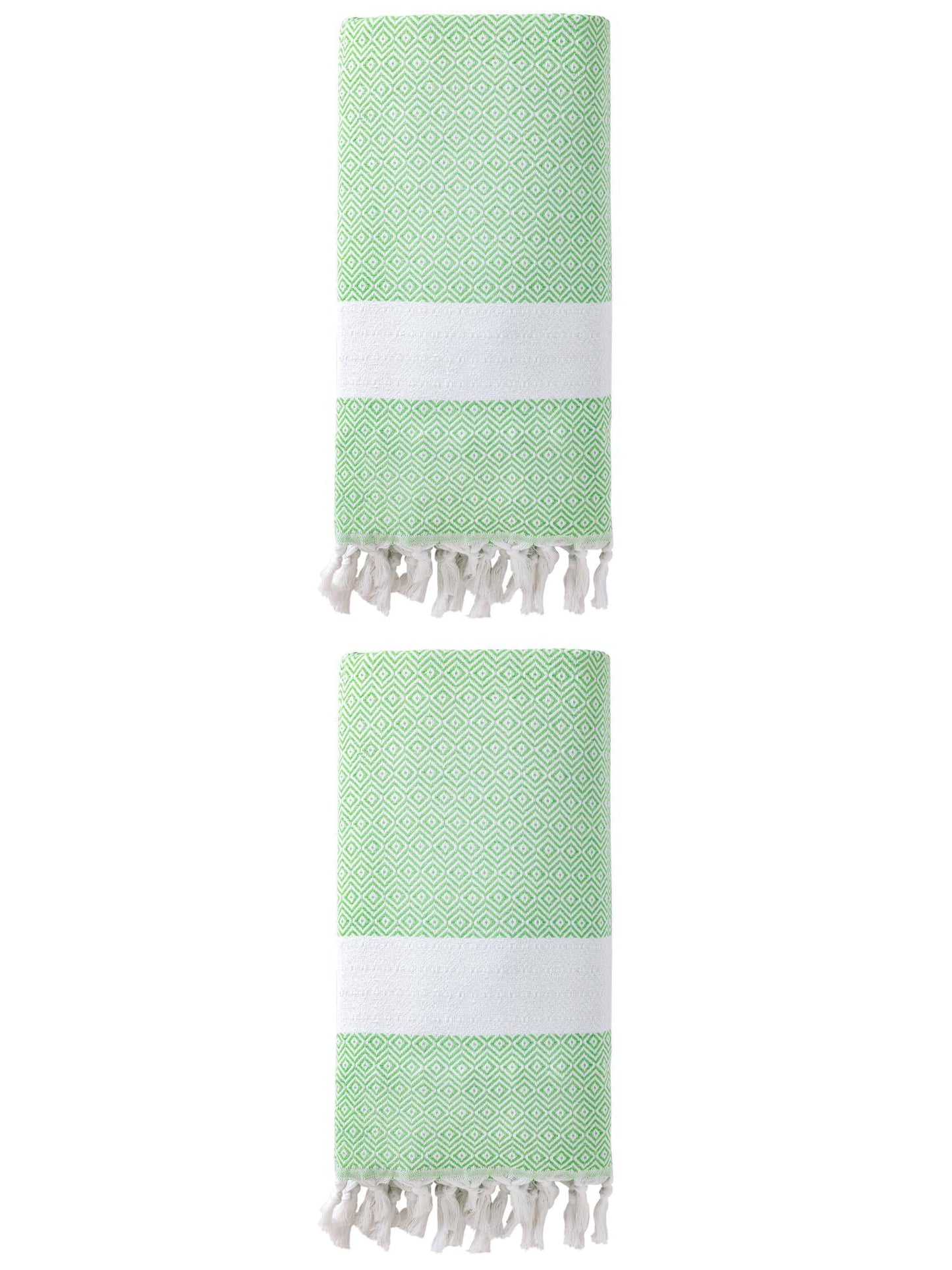 Unique Bargains Geometric Sandproof Turkish Towel 2 Pack Green 71"x40"