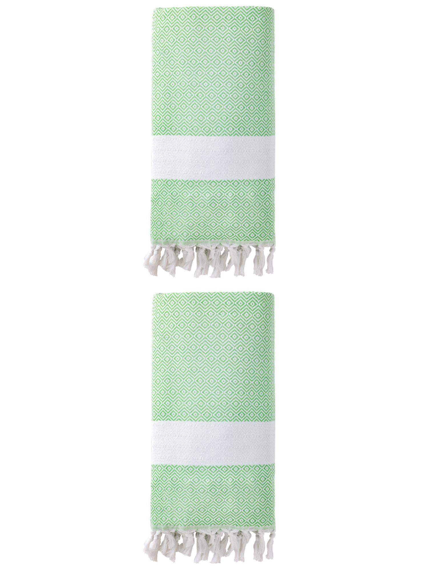 Unique Bargains Geometric Sandproof Turkish Towel 2 Pack Green 71"x40"