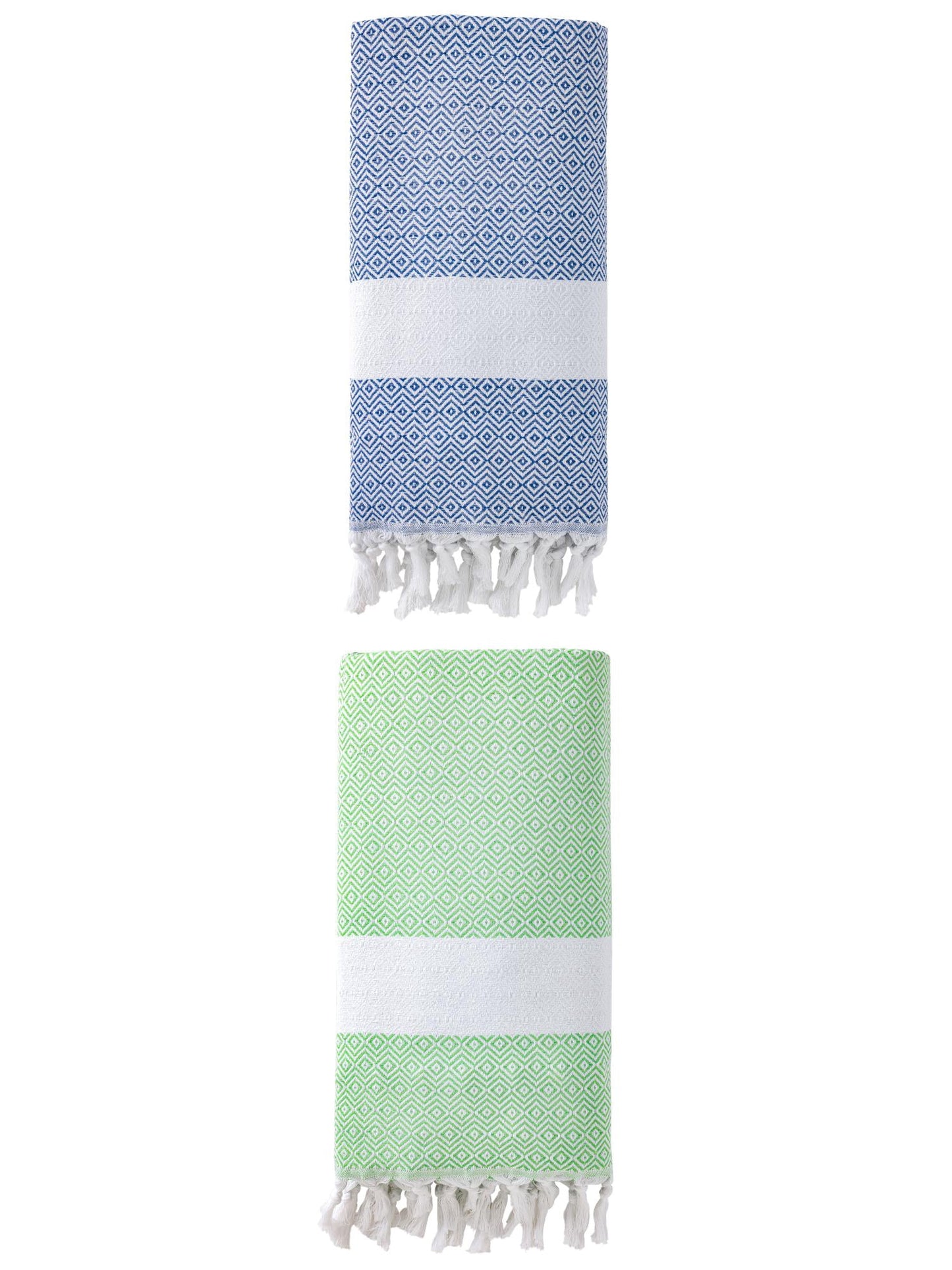 Unique Bargains Geometric Sandproof Turkish Towel 2 Pack Green/Blue 71"x40"