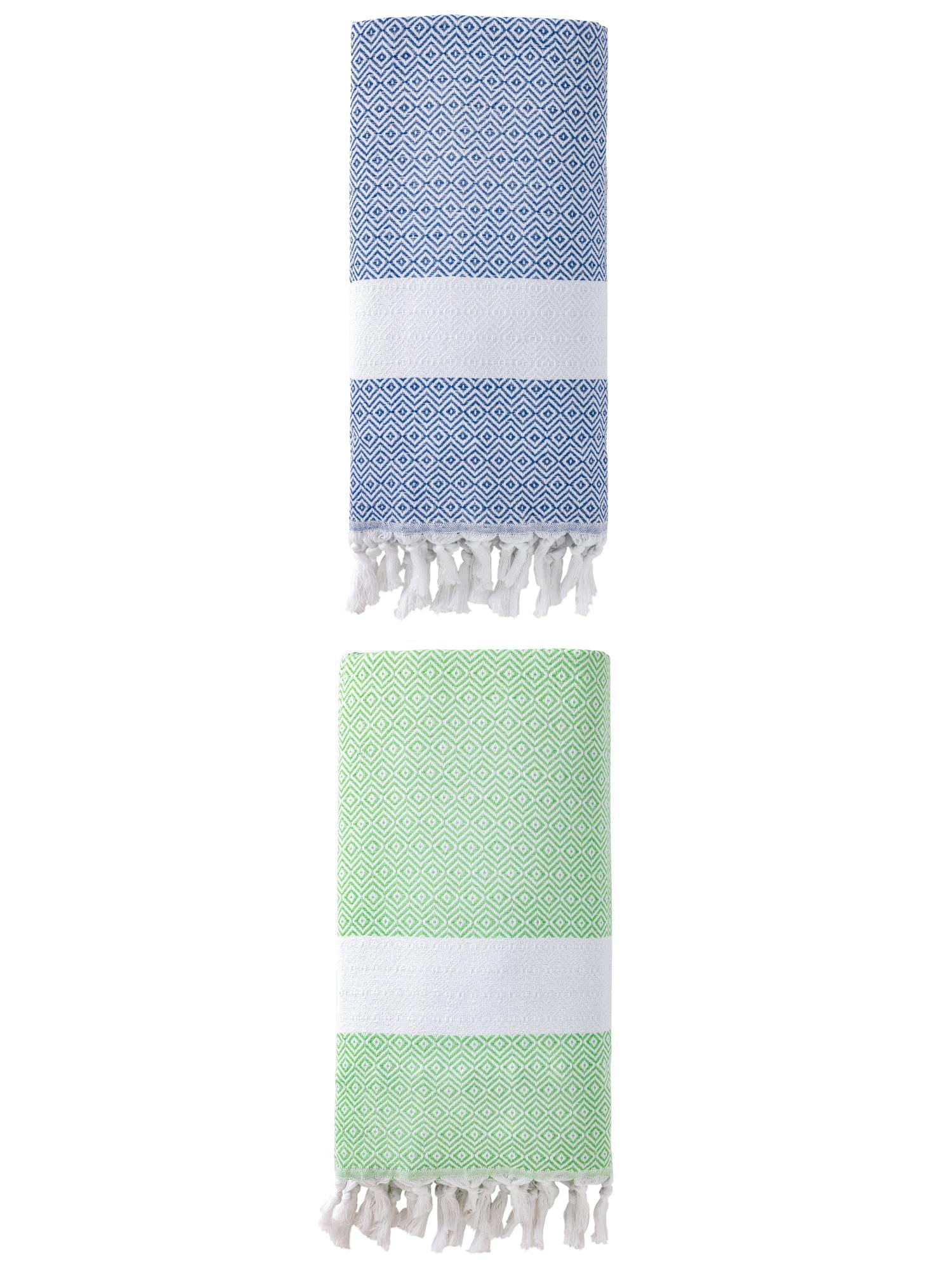 Unique Bargains Geometric Sandproof Turkish Towel 2 Pack Green/Blue 71"x40"