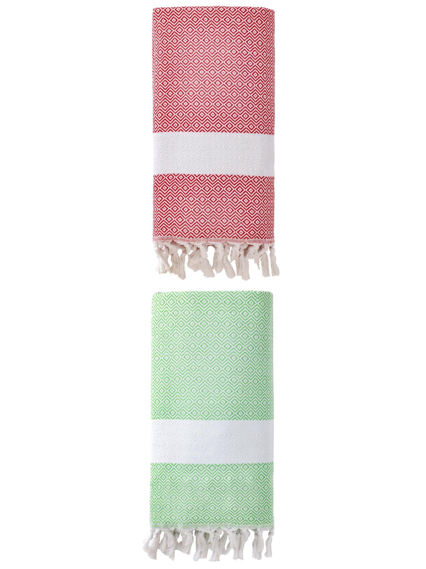 Unique Bargains Geometric Sandproof Turkish Towel 2 Pack Green/Crimson 71"x40"