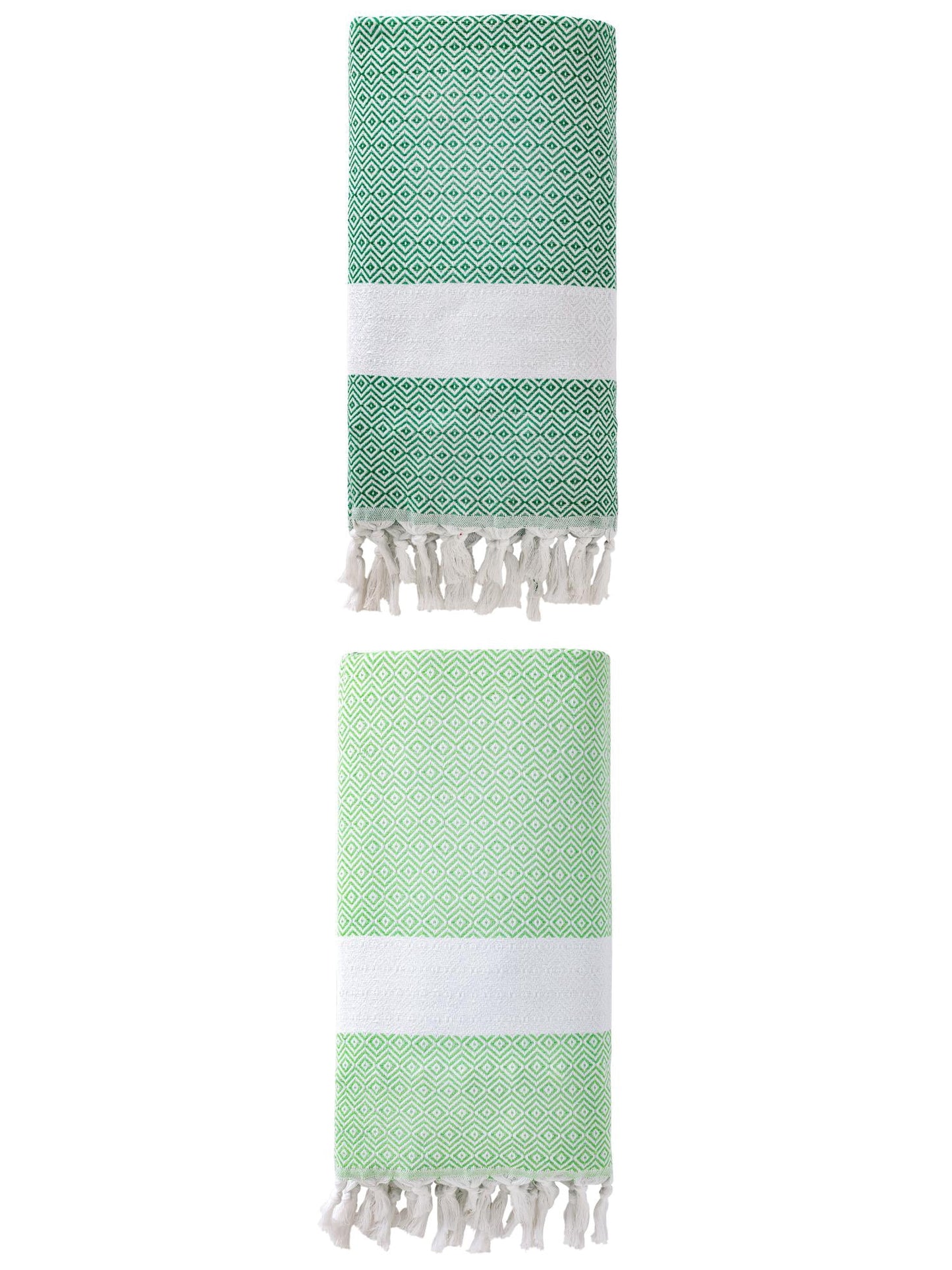 Unique Bargains Geometric Sandproof Turkish Towel 2 Pack Green/Dark Green 71"x40"