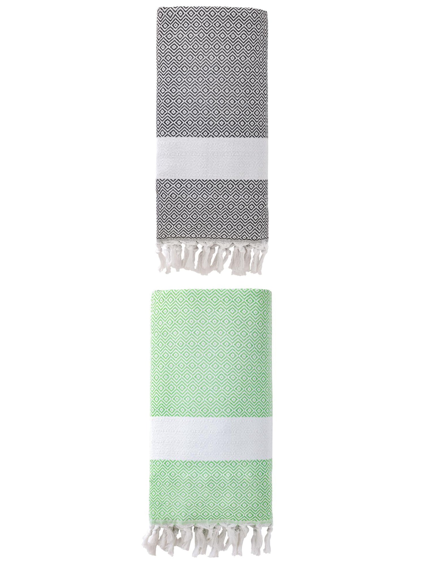 Unique Bargains Geometric Sandproof Turkish Towel 2 Pack Green/Dark Grey 71"x40"