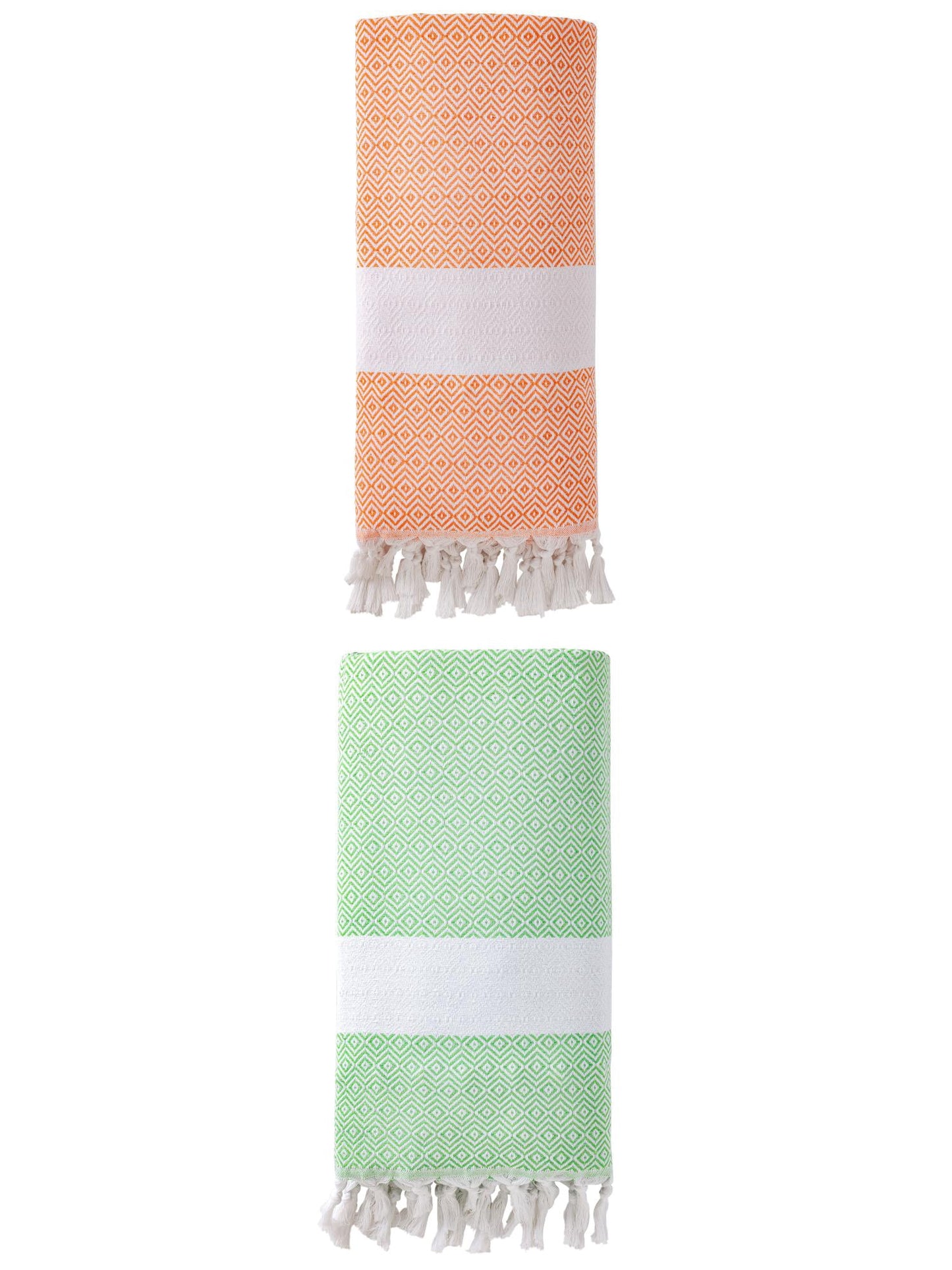 Unique Bargains Geometric Sandproof Turkish Towel 2 Pack Green/Orange 71"x40"