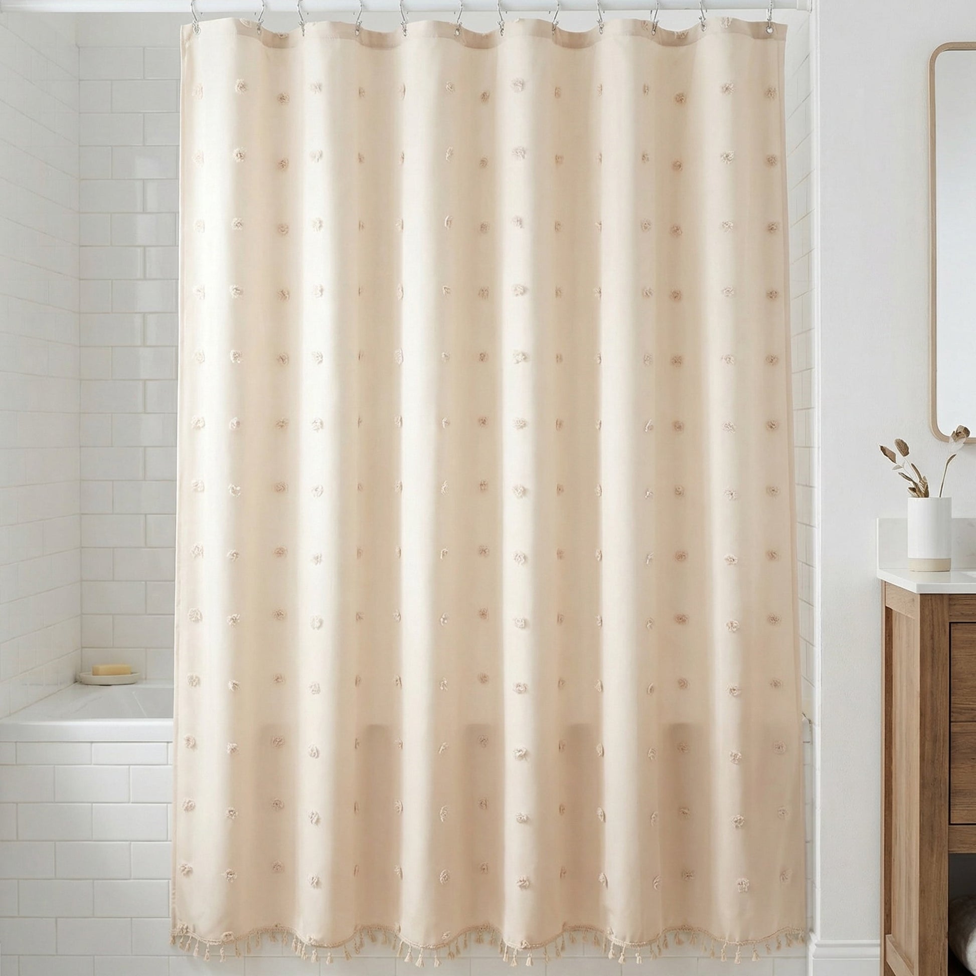 Unique Bargains Geometric Texture Shower Curtain Sets with Hooks Beige 72"W x 72"L