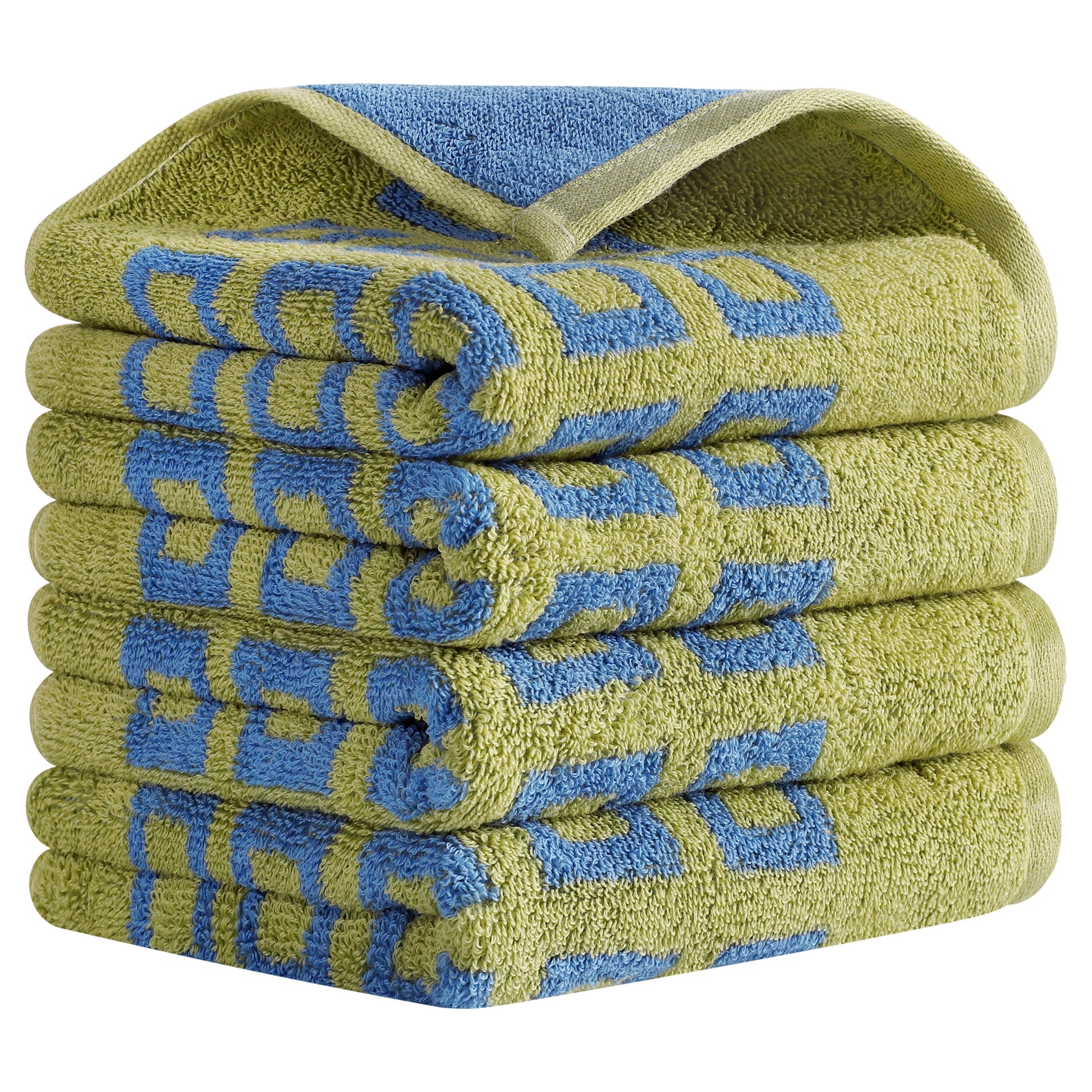 Unique Bargains Geometry Patterned Cotton Hand Towels Blue 4 Pcs
