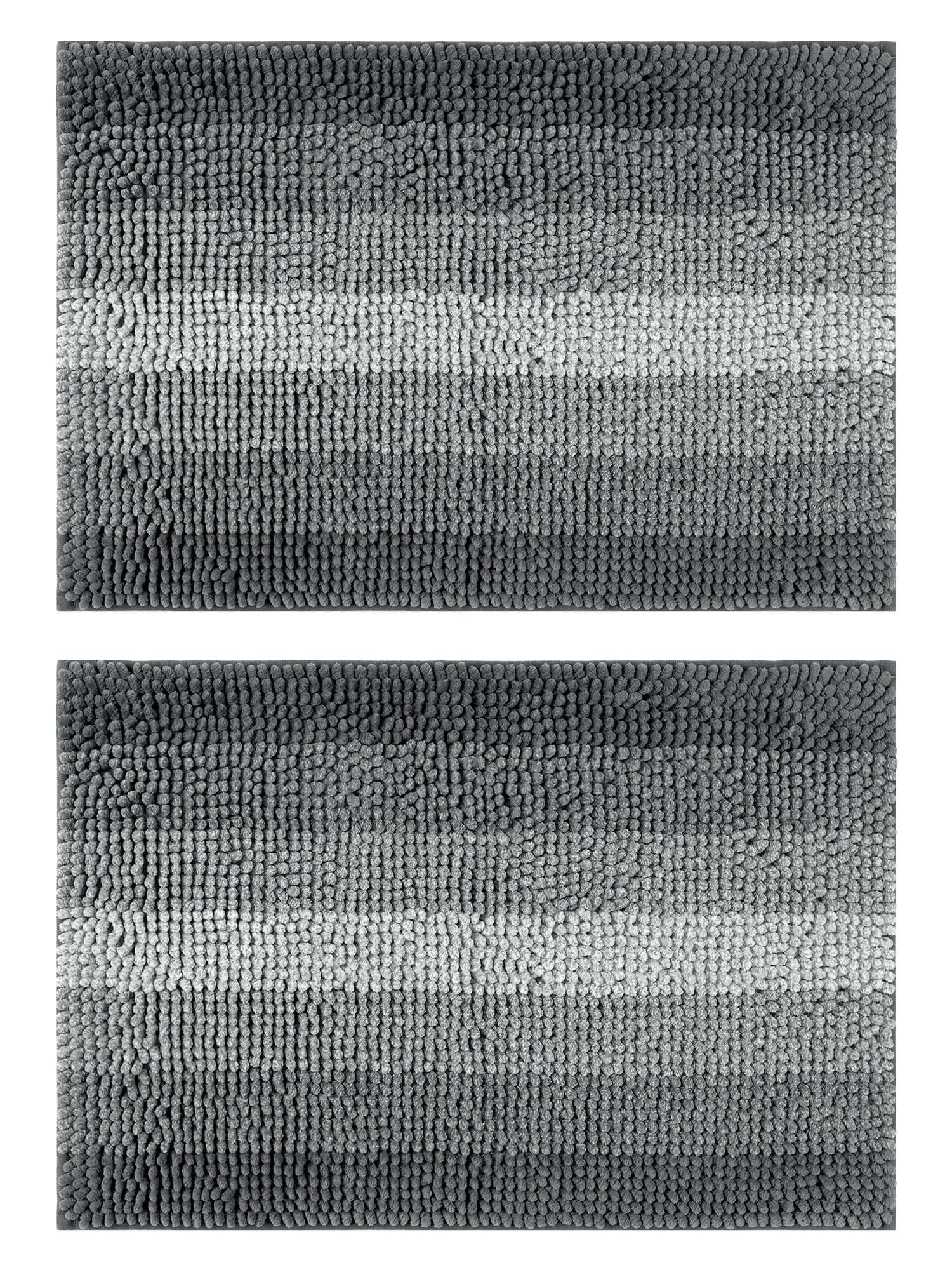 Unique Bargains Gradient Color Striped Bath Mats 2 Pcs Non-Slip Bathroom Rugs Black 16" x 24"