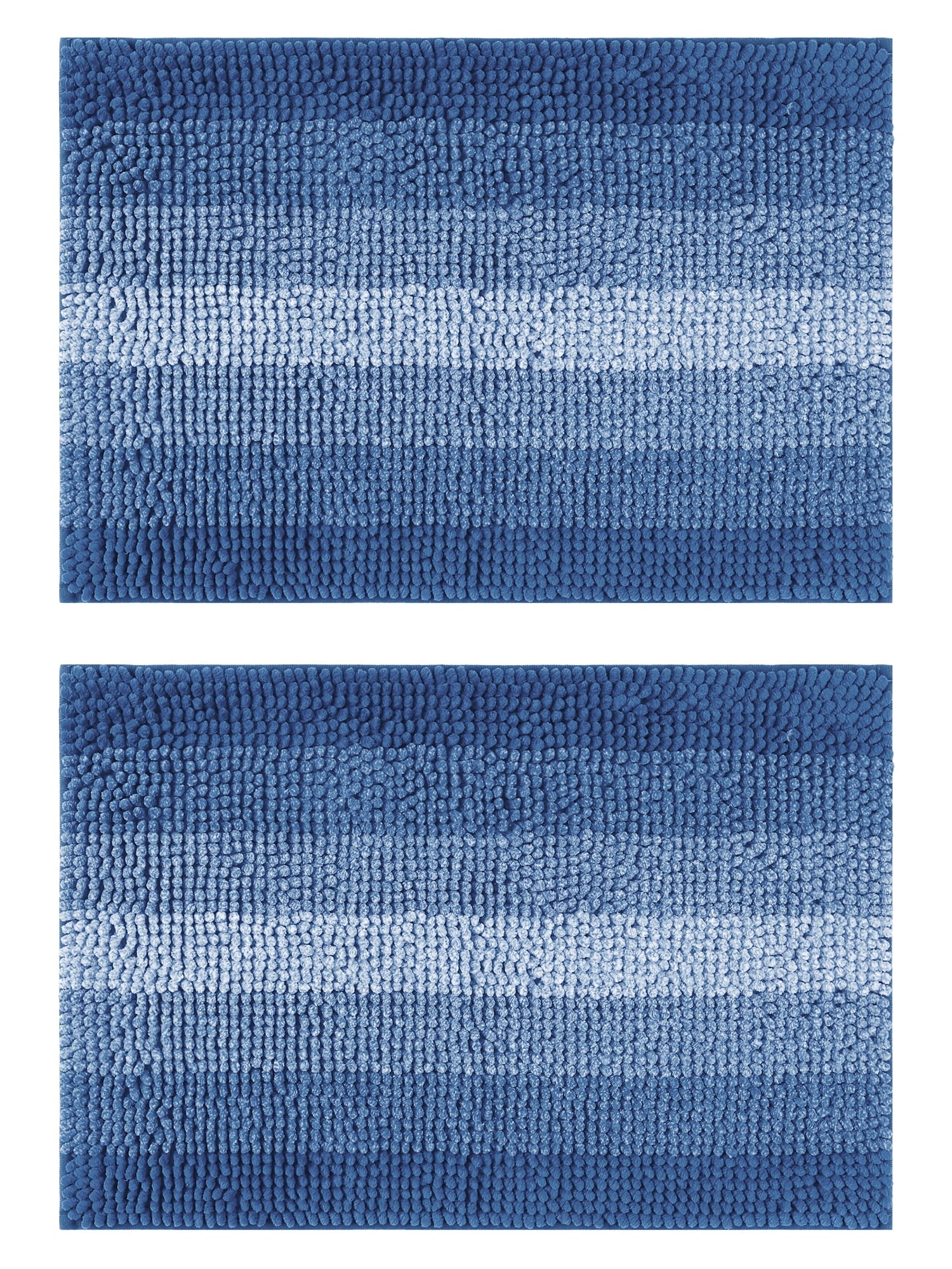 Unique Bargains Gradient Color Striped Bath Mats 2 Pcs Non-Slip Bathroom Rugs Navy Blue 20" x 32"