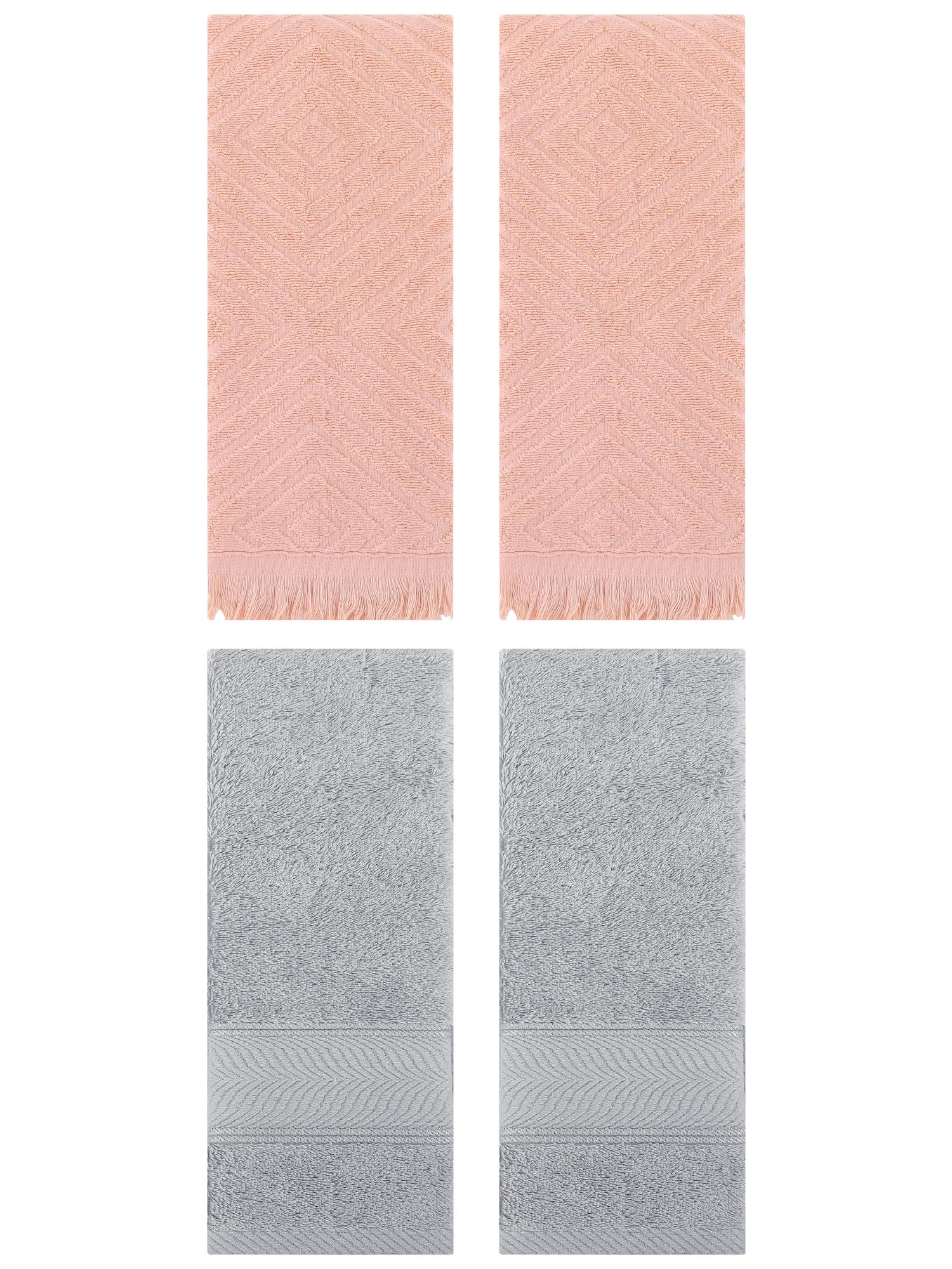 Unique Bargains Hand Towel 4 Pcs Light Grey/Orange 14" x 30"/13" x 29"