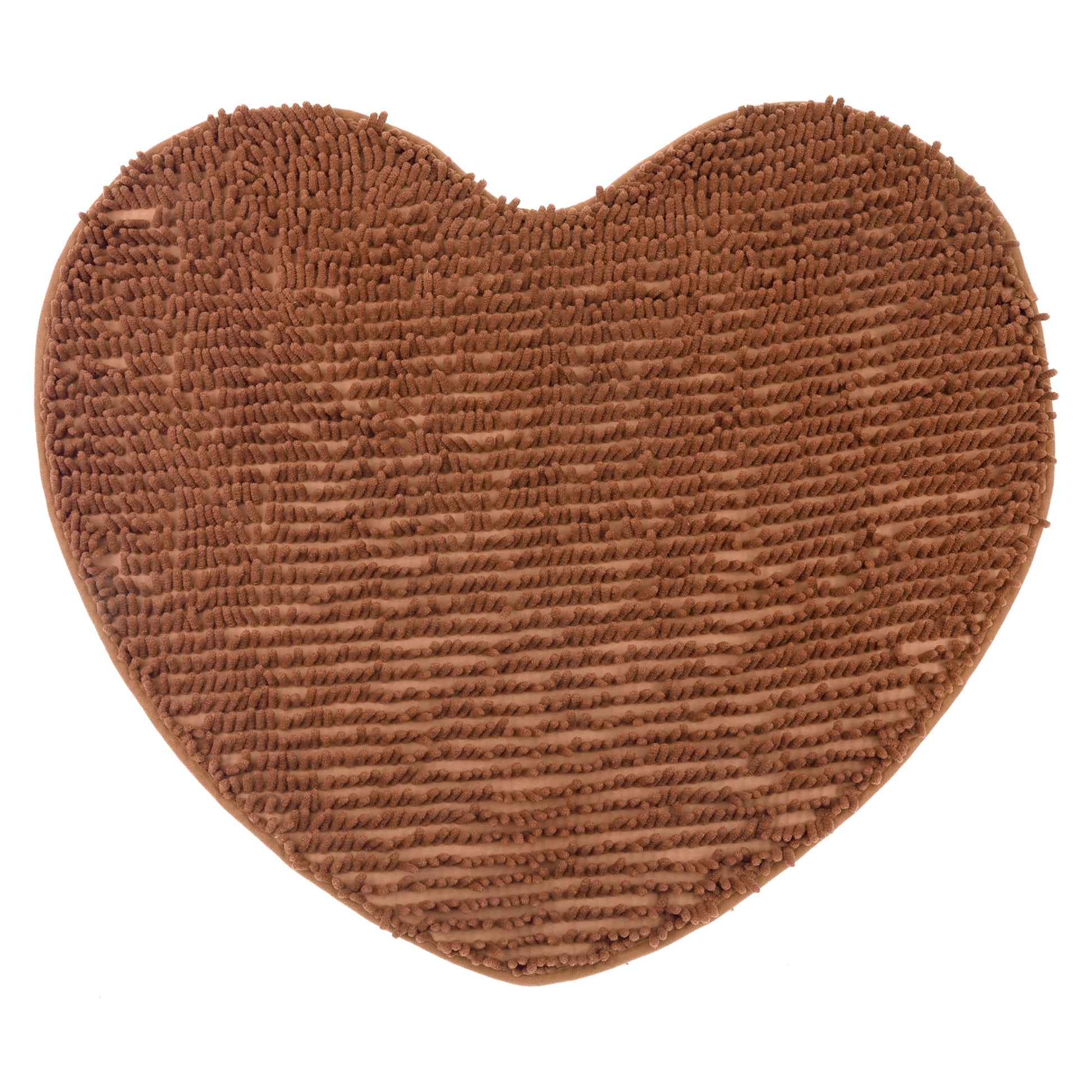 Unique Bargains Heart Shaped Chenille Bath Rugs Soft Shaggy Bath Mat Brown 28" x 32"