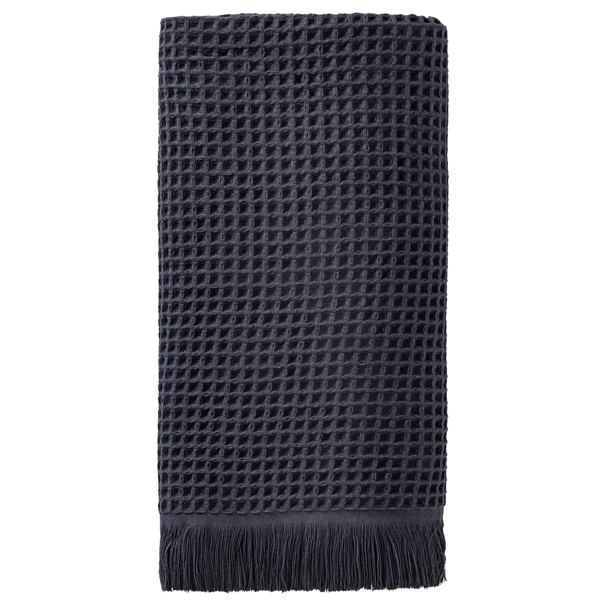 Unique Bargains Highly Absorbent Cotton Waffle Bath Towel with Tassel Dark Blue 71" x 35"