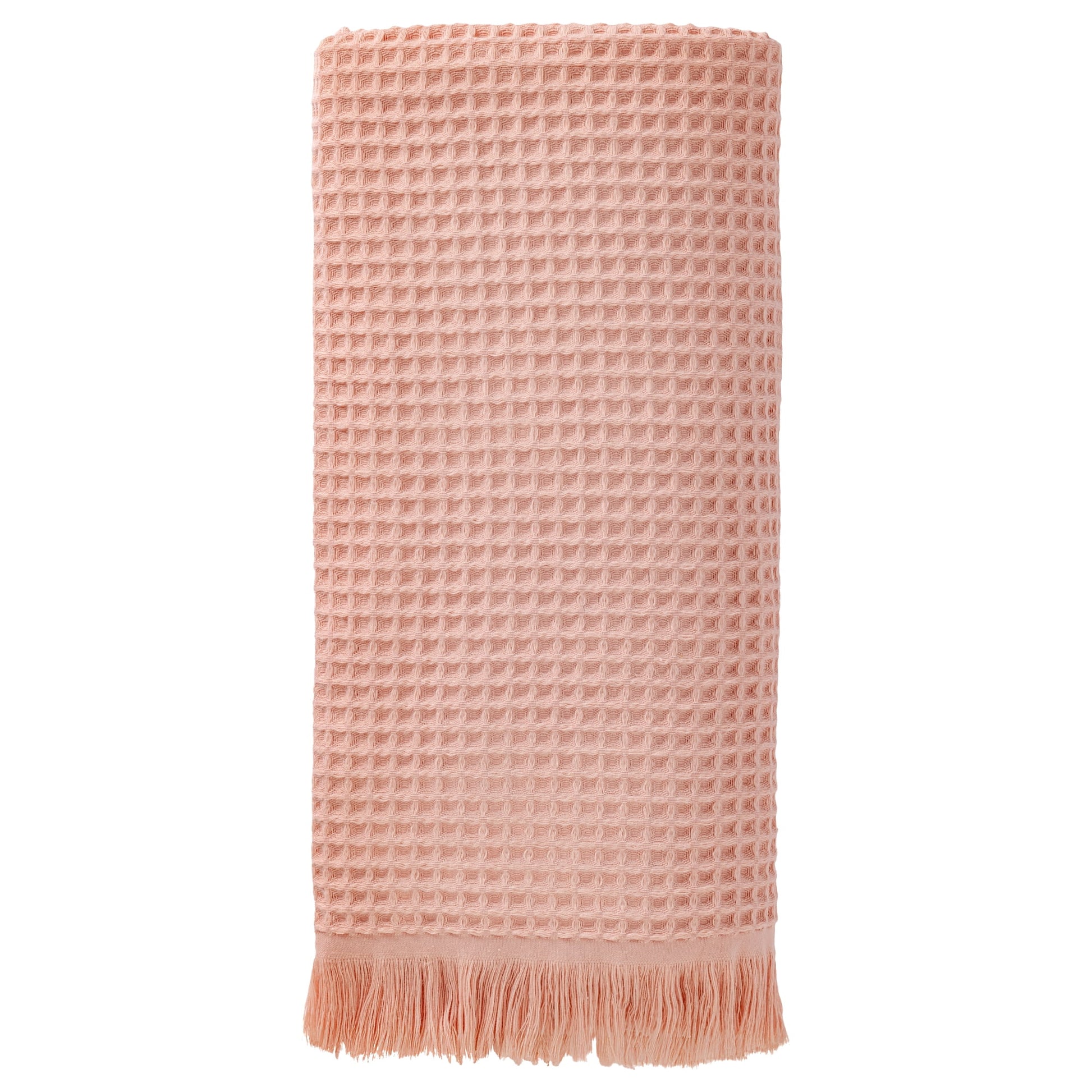 Unique Bargains Highly Absorbent Cotton Waffle Bath Towel with Tassel Pink 71" x 35"