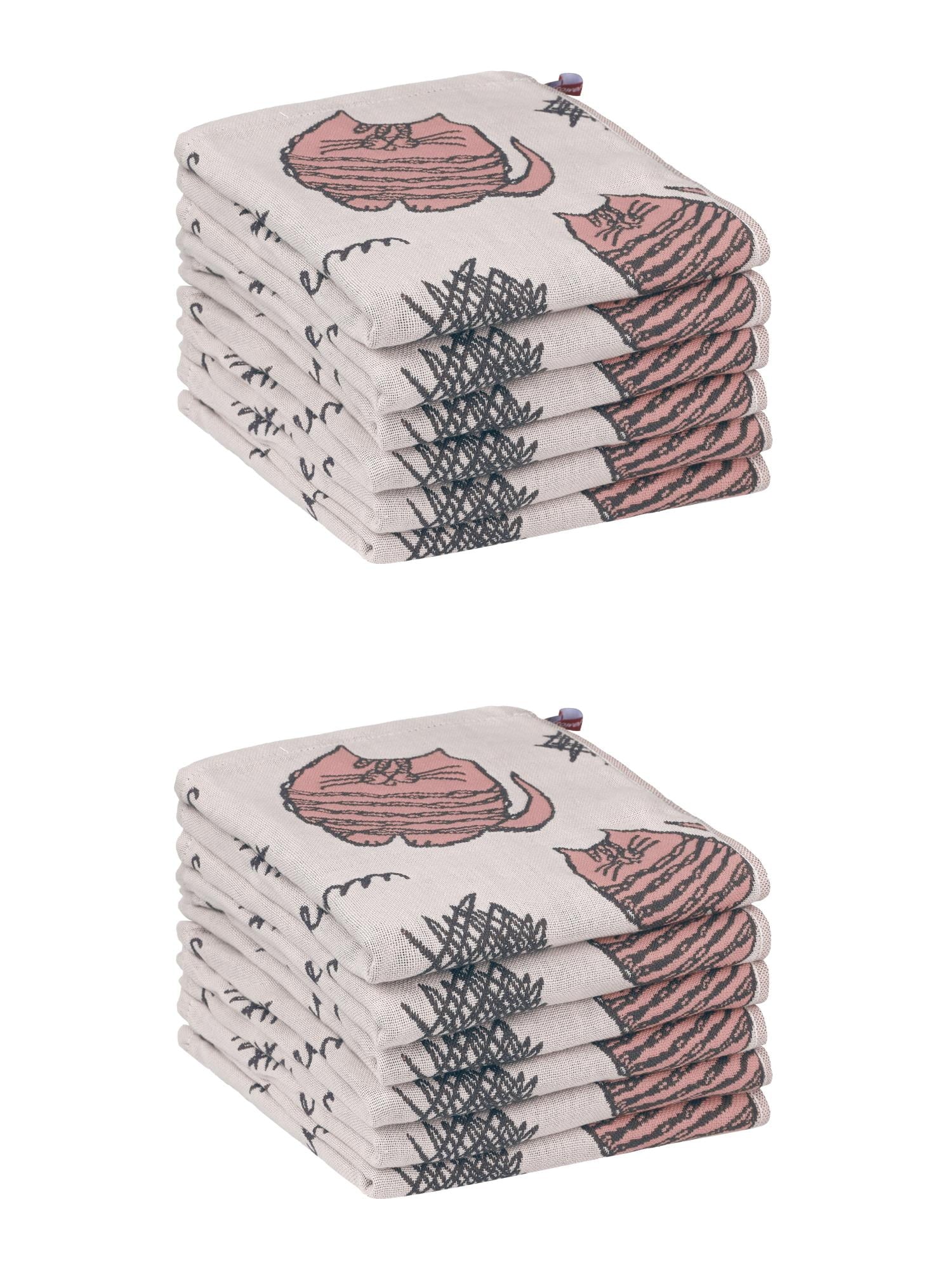 Unique Bargains Home Decor Kitty Pattern Absorbent  Kitchen Towels 14 x 16 Inch Pink 12 Pack