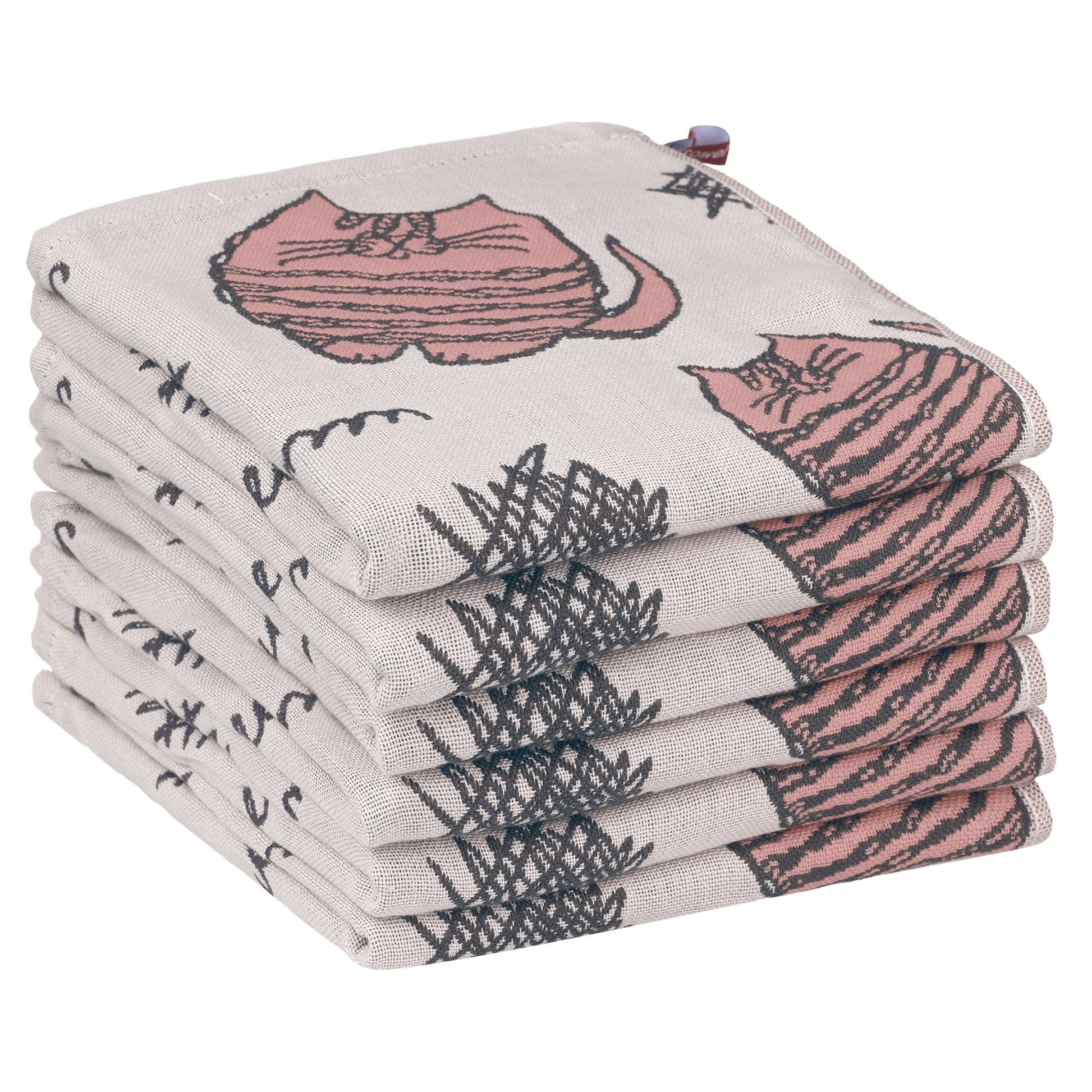 Unique Bargains Kitty Pattern Absorbent with Hanging Loop Kitchen Tea Towels 14"x16" Pink