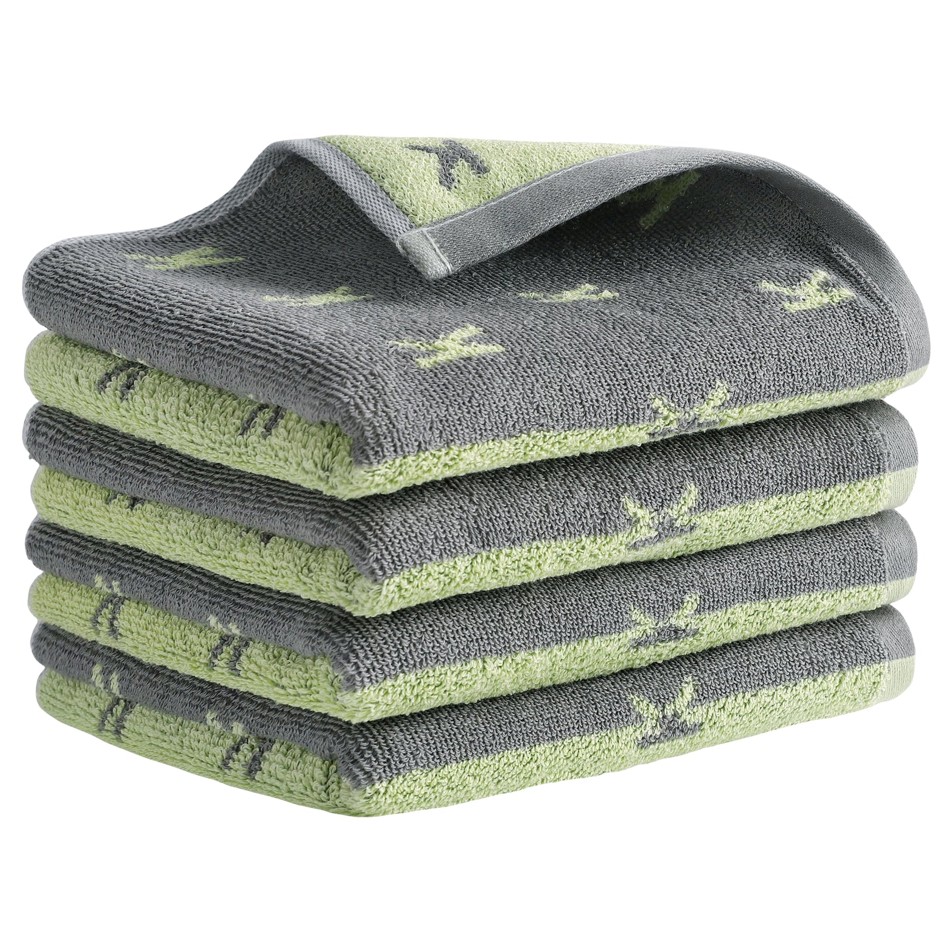 Unique Bargains Letter Patterns Soft Cotton Hand Towels for Bathroom Kitchen Green 4-Piece