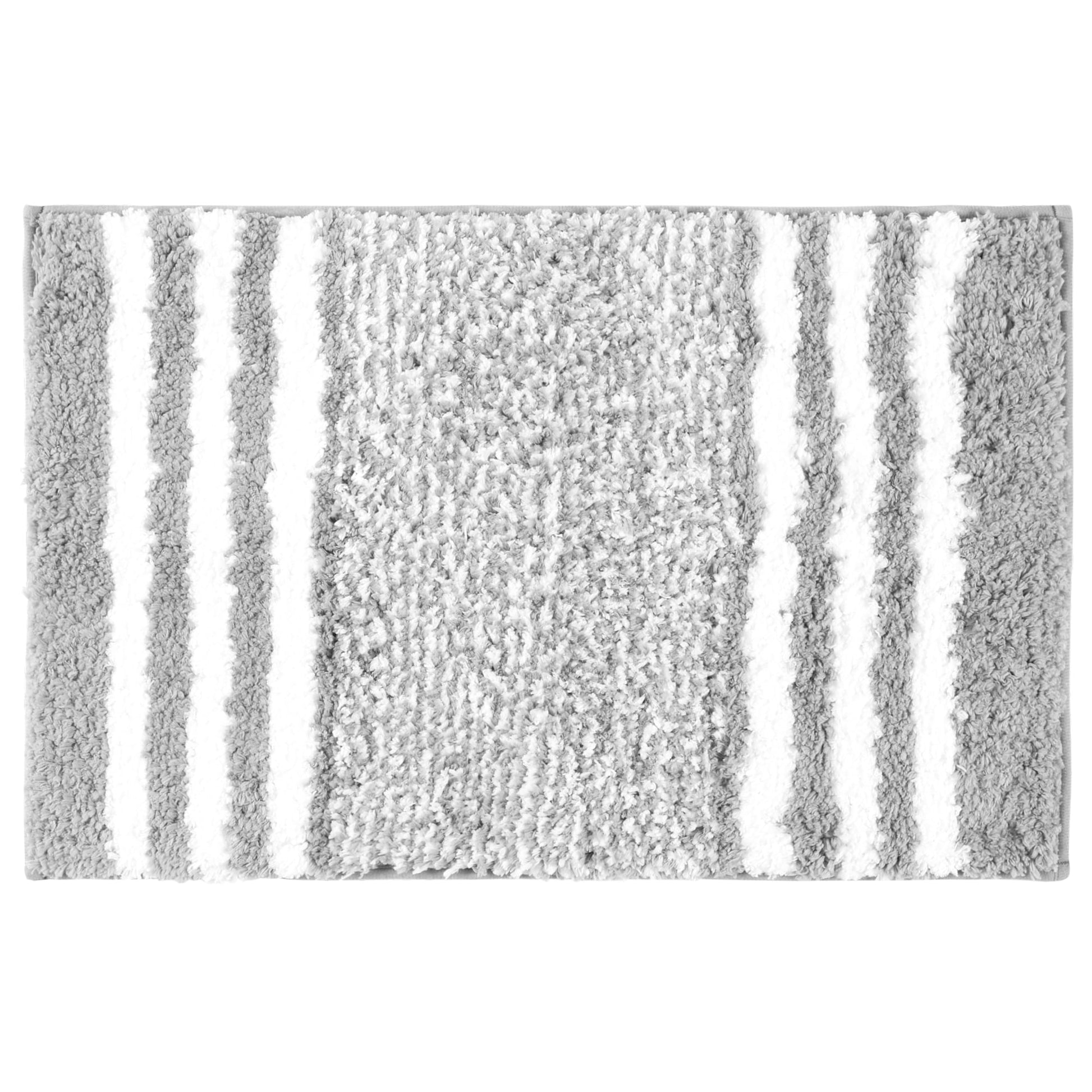 Unique Bargains Microfiber Bath Rugs Fluffy Striped Non-Slip Floor Mat Grey 20"x32"