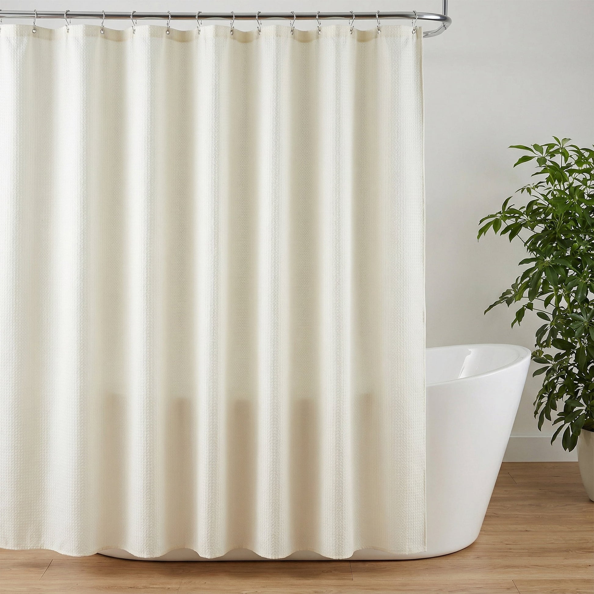 Unique Bargains Modern Waffle Weave Shower Curtain with 12 Hooks Beige 71"W x 71"L