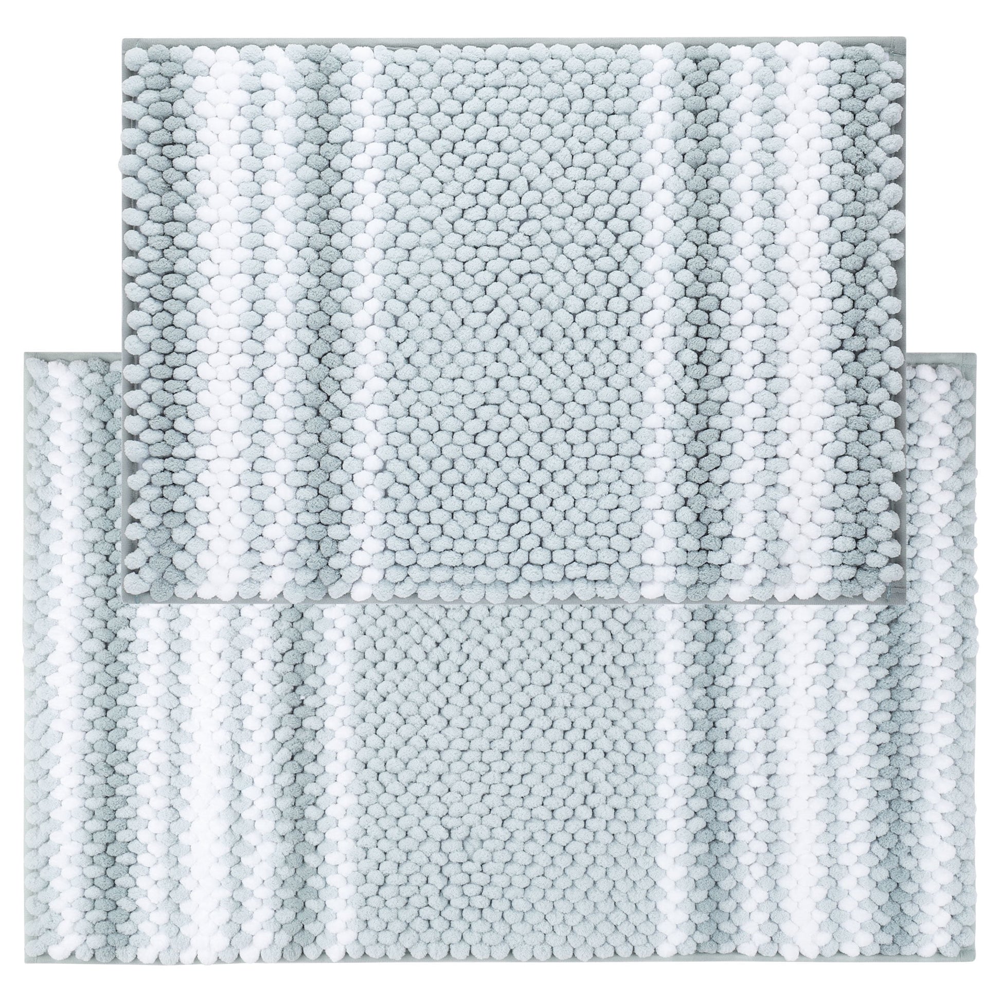 Unique Bargains Juego de 2 Tapetes de BaÃ±o de Chenilla Suave y Esponjosa a Rayas, Color Cian Claro, 17x24" y 20x32"