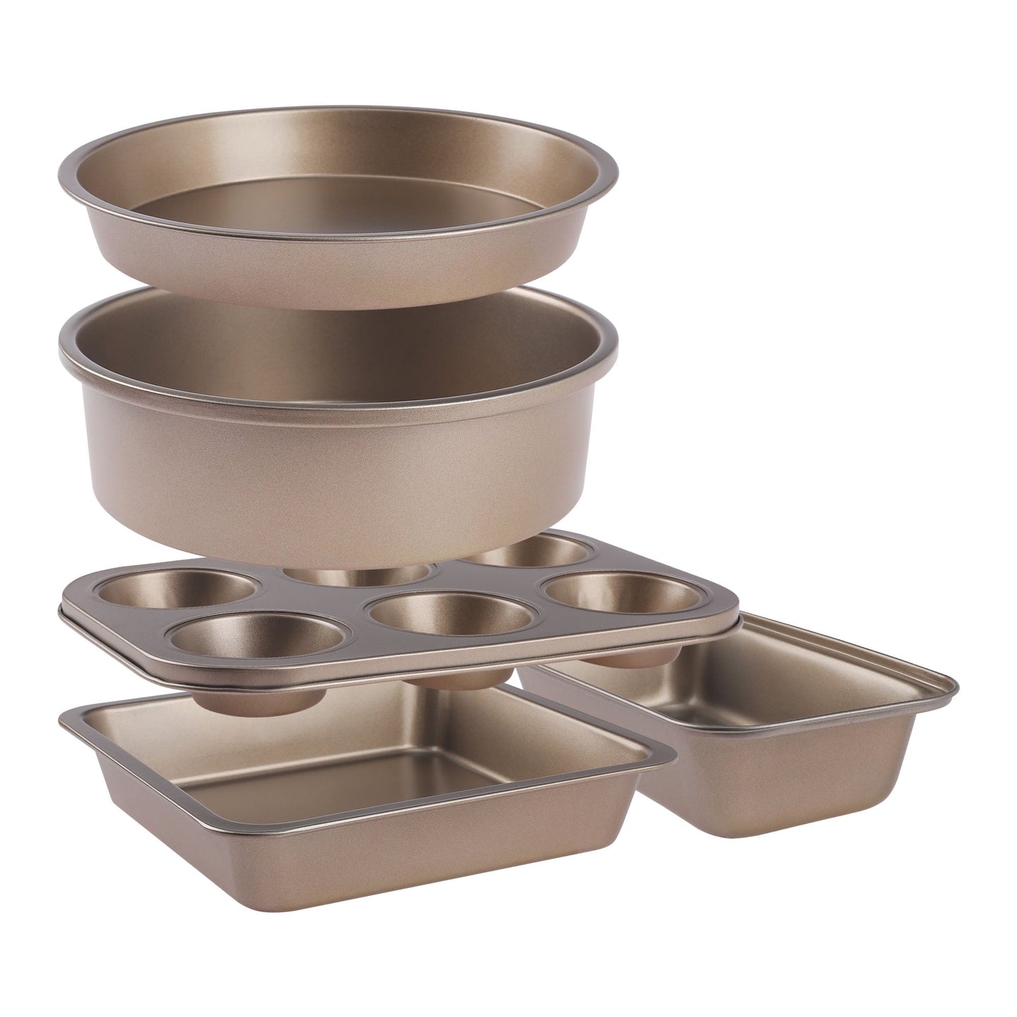 Unique Bargains Nonstick Bakeware Set Baking Pans Set Gold 5 Pcs
