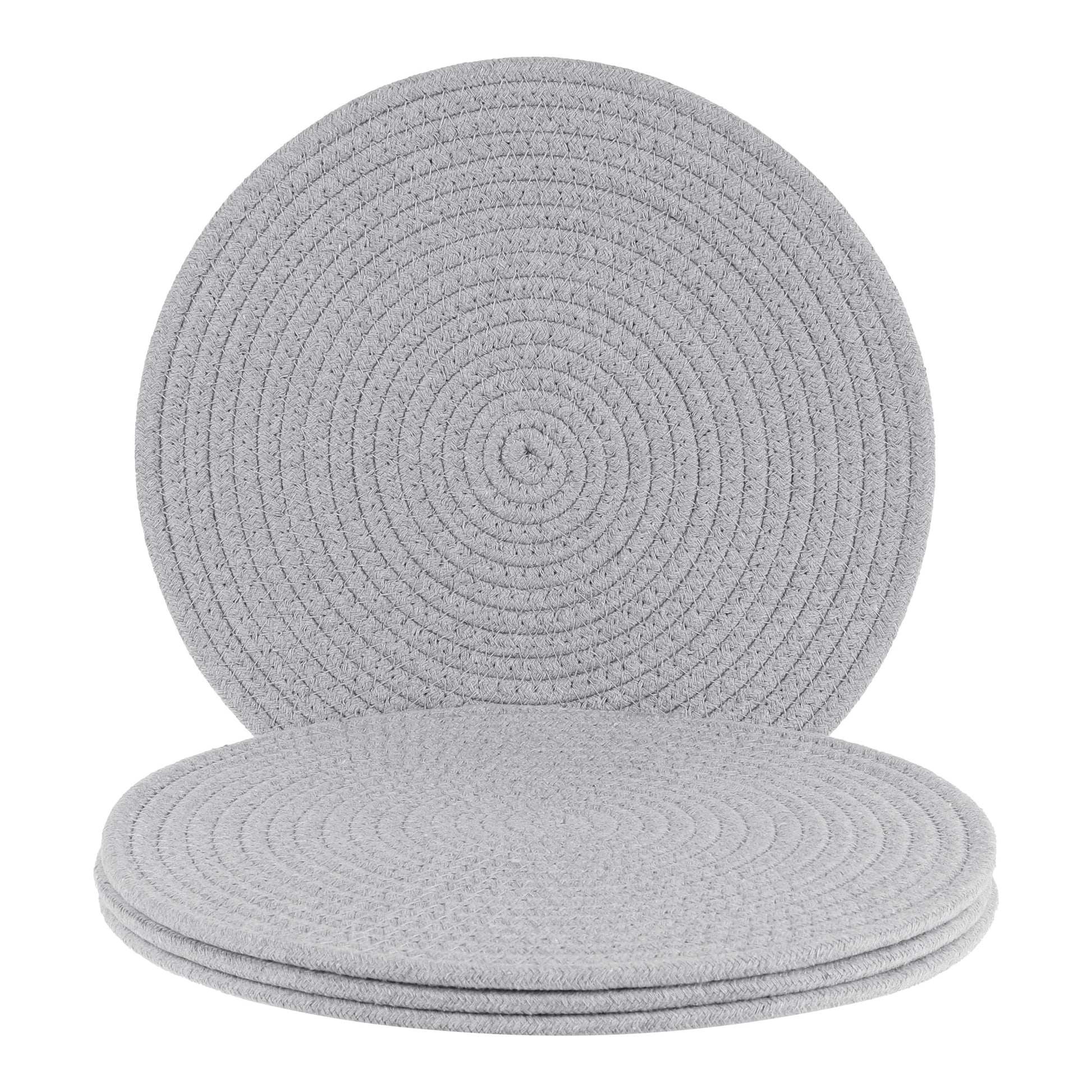 Unique Bargains Placemats Set of 4 Cotton Round Placemats for Dining Table Light Gray