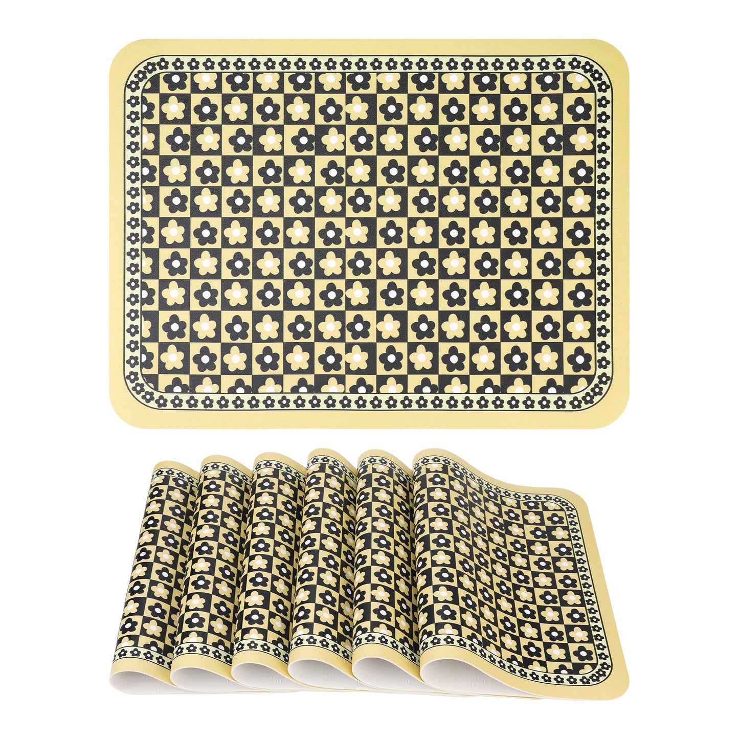 Unique Bargains Placemats Set of 6 Leather Placemats for Kitchen Dining Table Yellow