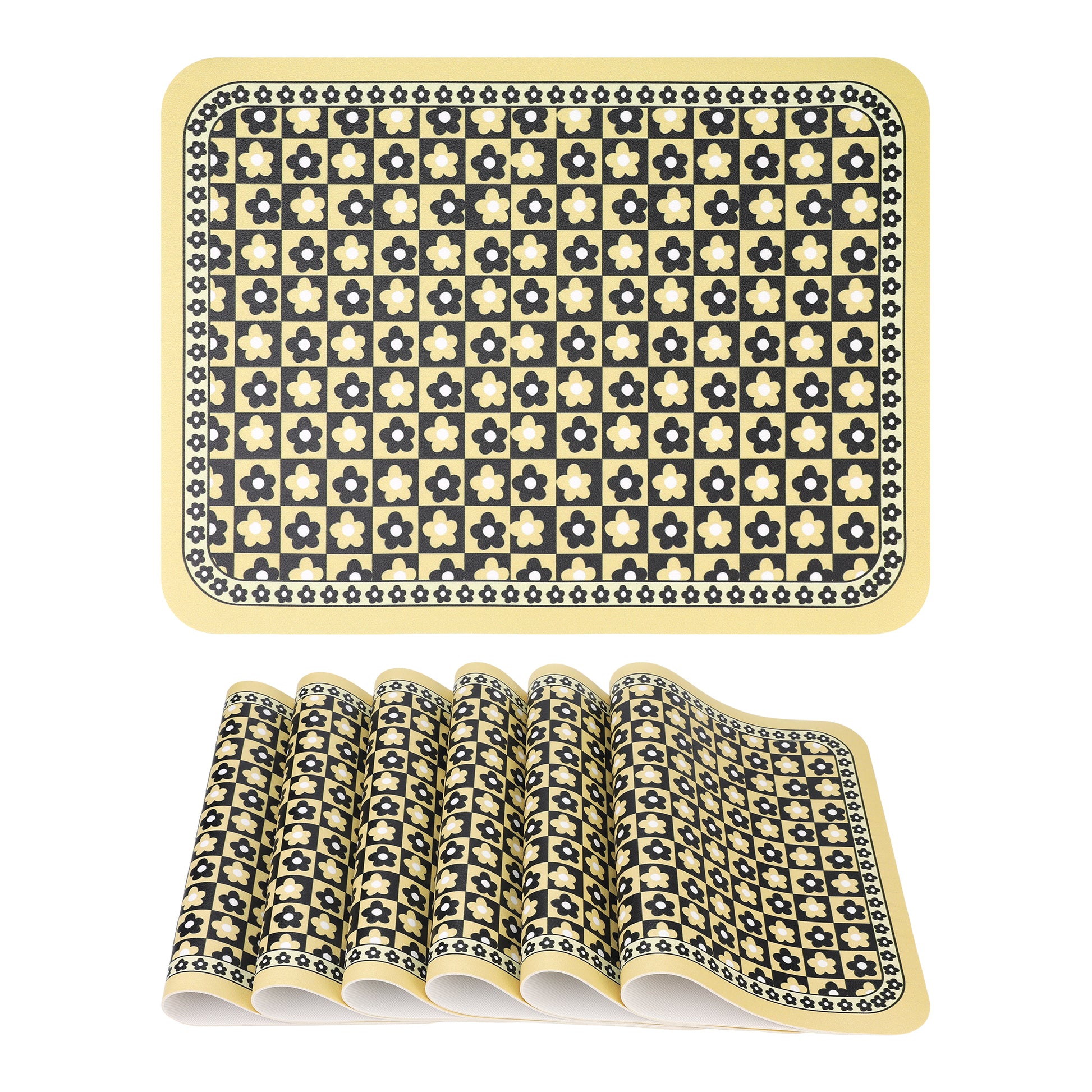Unique Bargains Placemats Set of 6 Leather Placemats for Kitchen Dining Table Yellow
