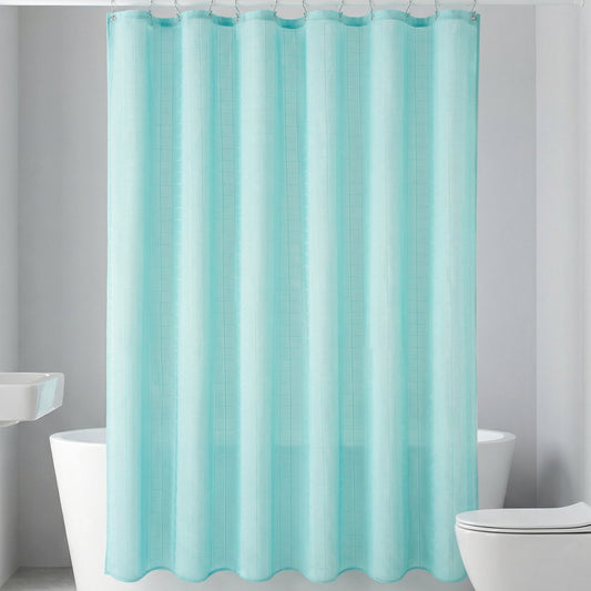 Unique Bargains Plaid Textured Shower Curtain Sets with 12 Hooks Light Blue 71"W x 71"L